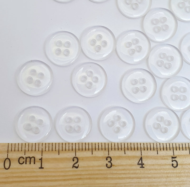 MajorCrafts 100pcs 11.5mm Transparent Clear 4 Holes Small Round Resin Sewing Buttons