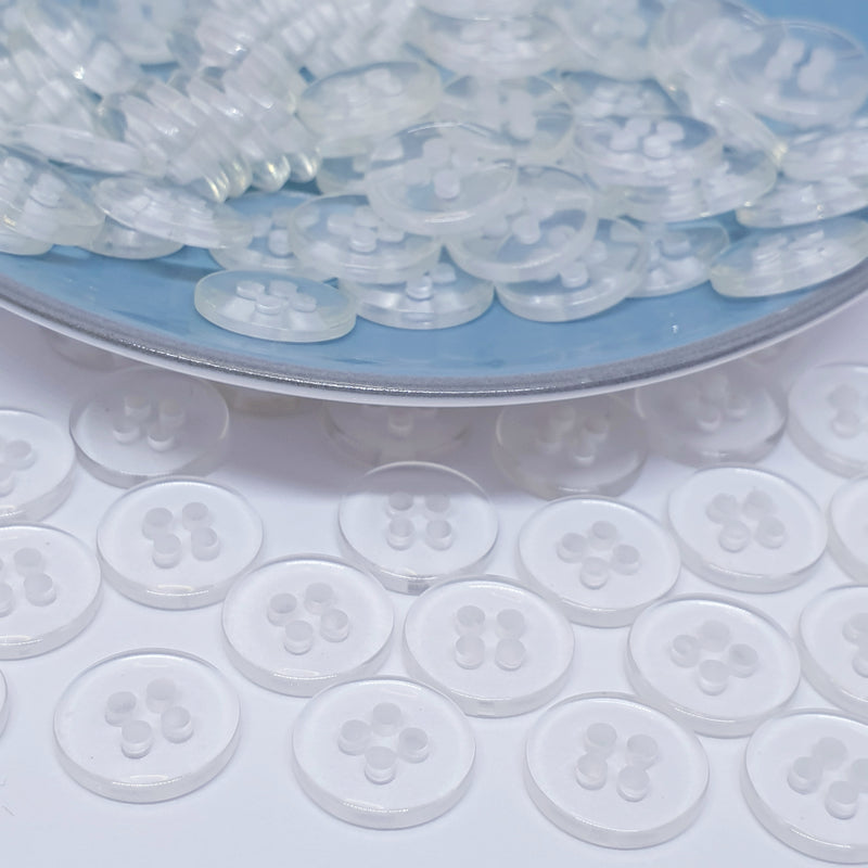 MajorCrafts 100pcs 11.5mm Transparent Clear 4 Holes Small Round Resin Sewing Buttons