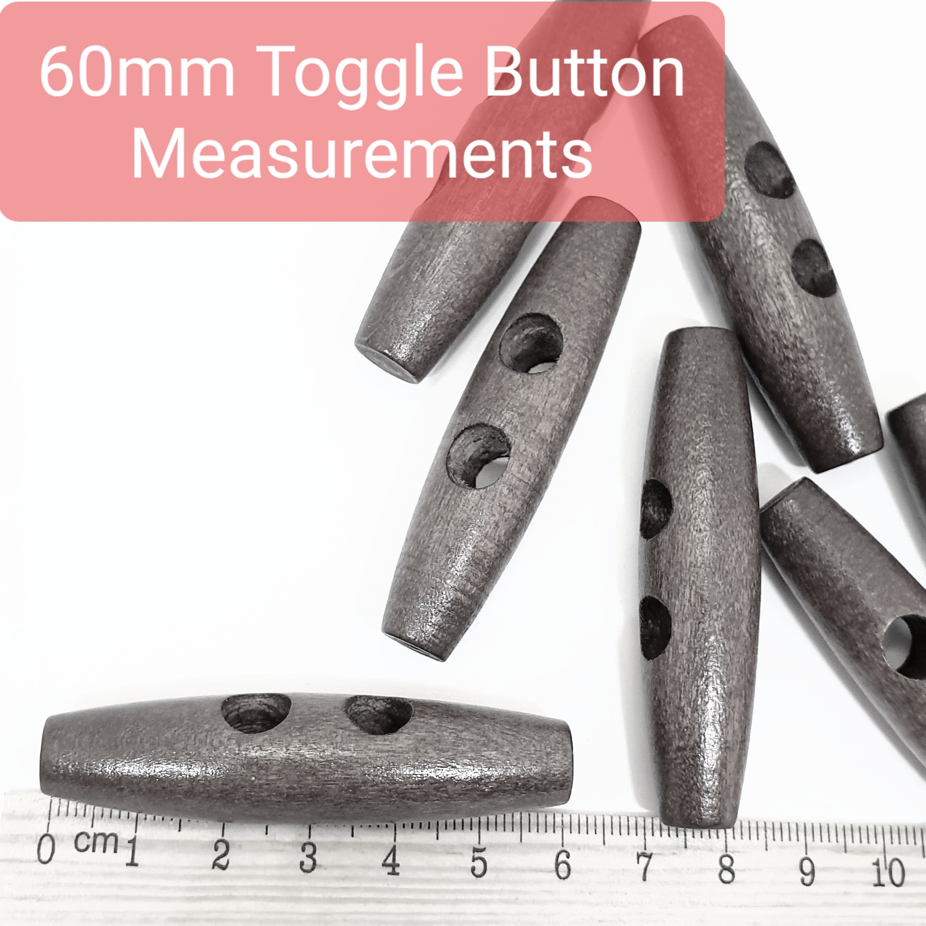 MajorCrafts 8pcs 60mm Grey Brown 2 Holes Oval Shape Large Sewing Toggle Wooden Buttons