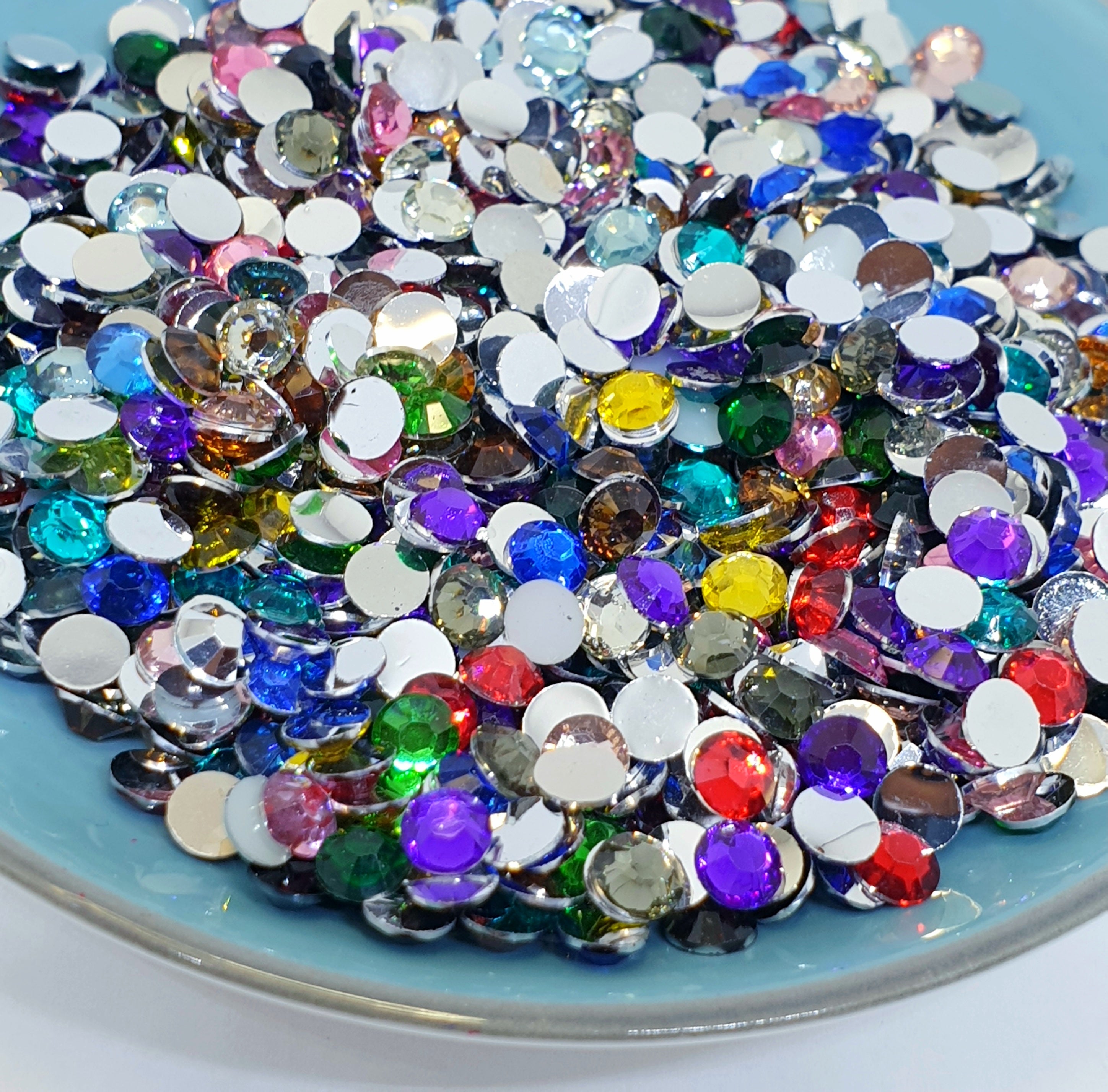 MajorCrafts Mixed Solid Colours Flat Back Round 14 Facets Resin Rhinestones C55