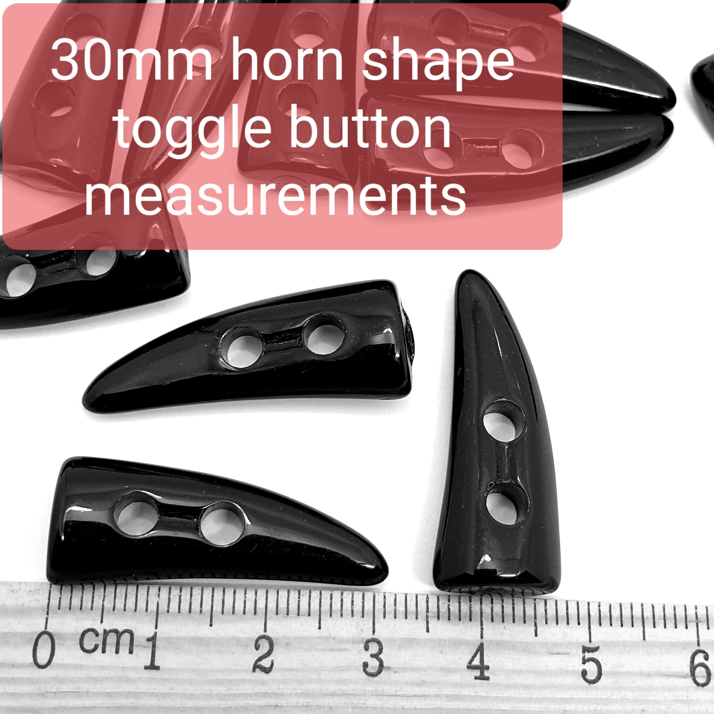 MajorCrafts 16pcs 30mm Black Horn/Tooth Shaped 2 Holes Sewing Toggle Acrylic Buttons