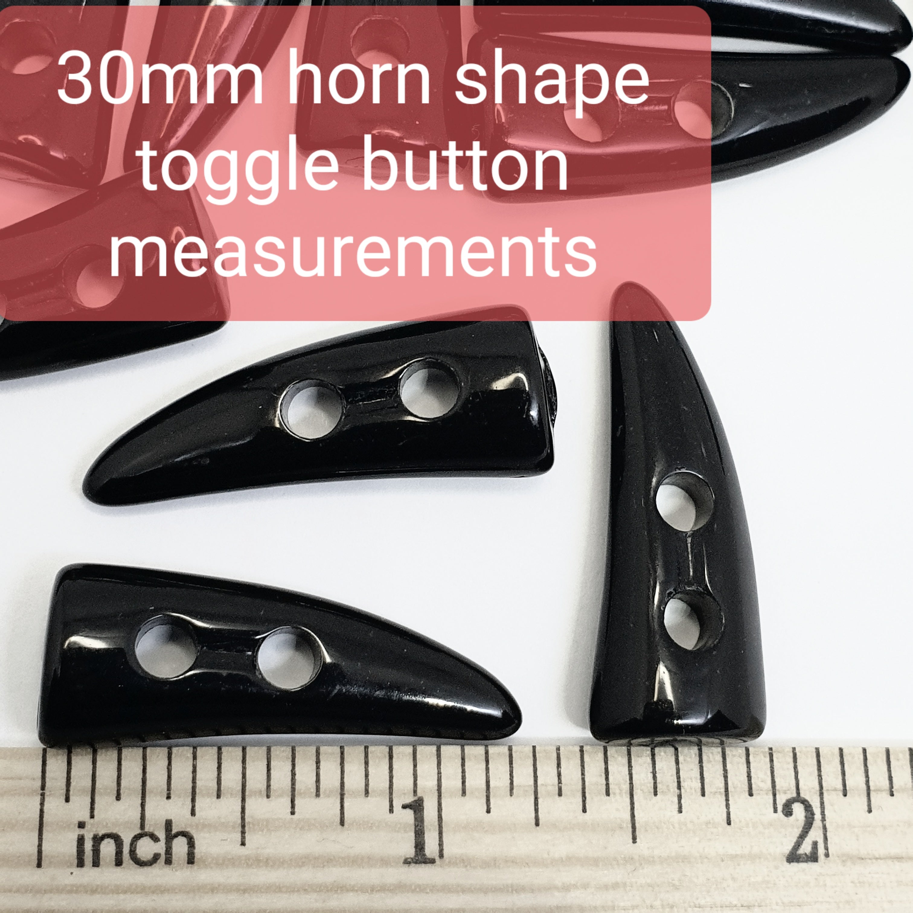 MajorCrafts 16pcs 30mm Black Horn/Tooth Shaped 2 Holes Sewing Toggle Acrylic Buttons