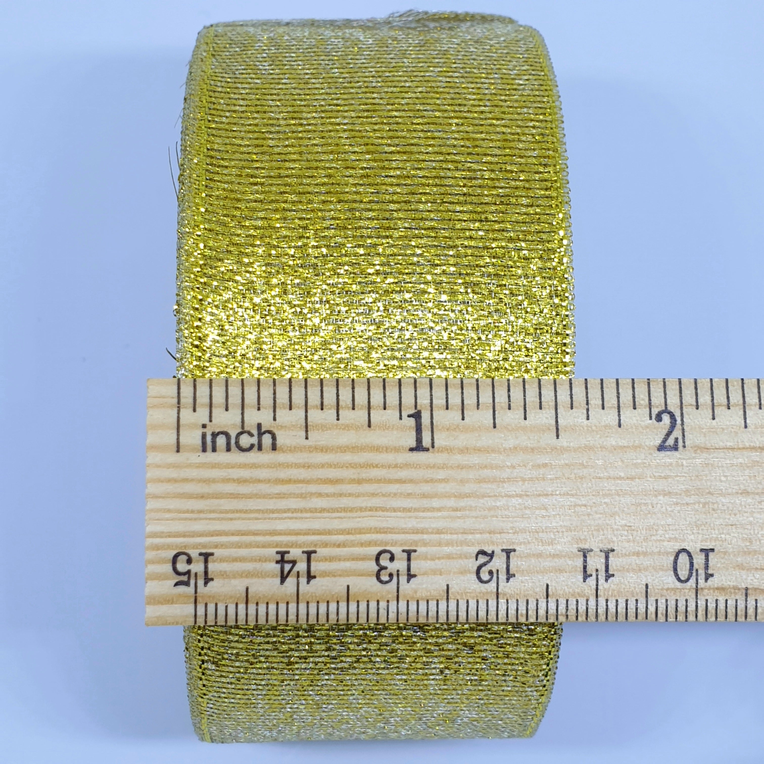 MajorCrafts 40mm 22metres Gold Shimmer Glitter Single Sided Sheer Organza Fabric Ribbon Roll