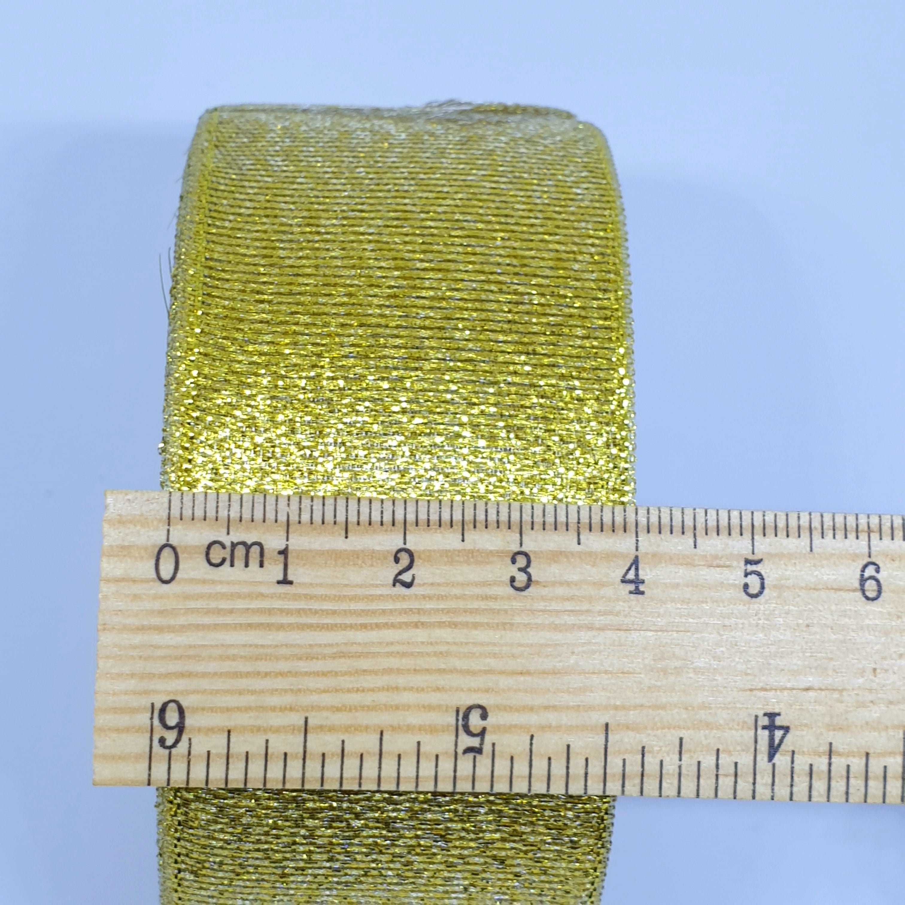 MajorCrafts 40mm 22metres Gold Shimmer Glitter Single Sided Sheer Organza Fabric Ribbon Roll