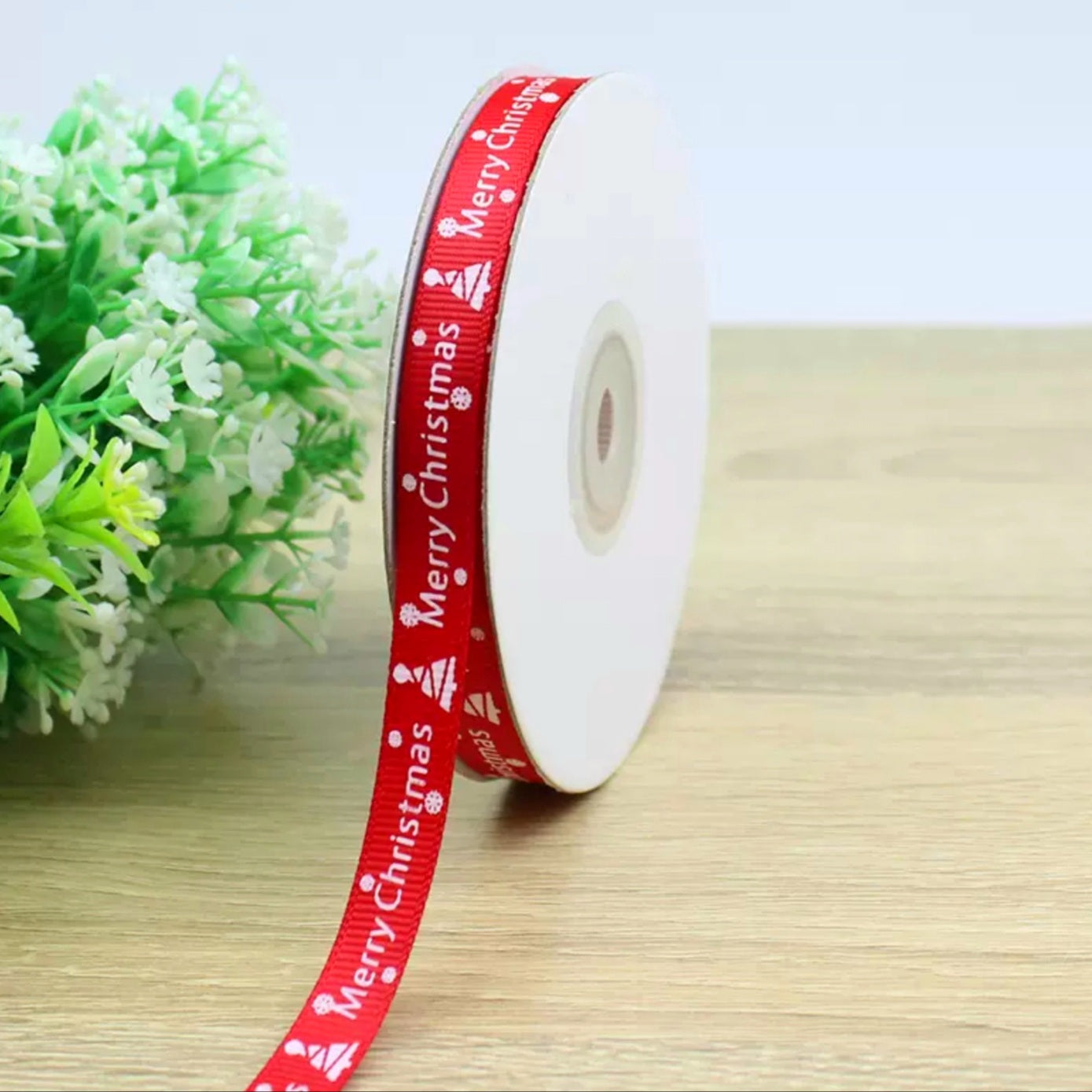MajorCrafts 10mm 22metres Red 'Merry Christmas' Printed Single Sided Grosgrain Fabric Ribbon