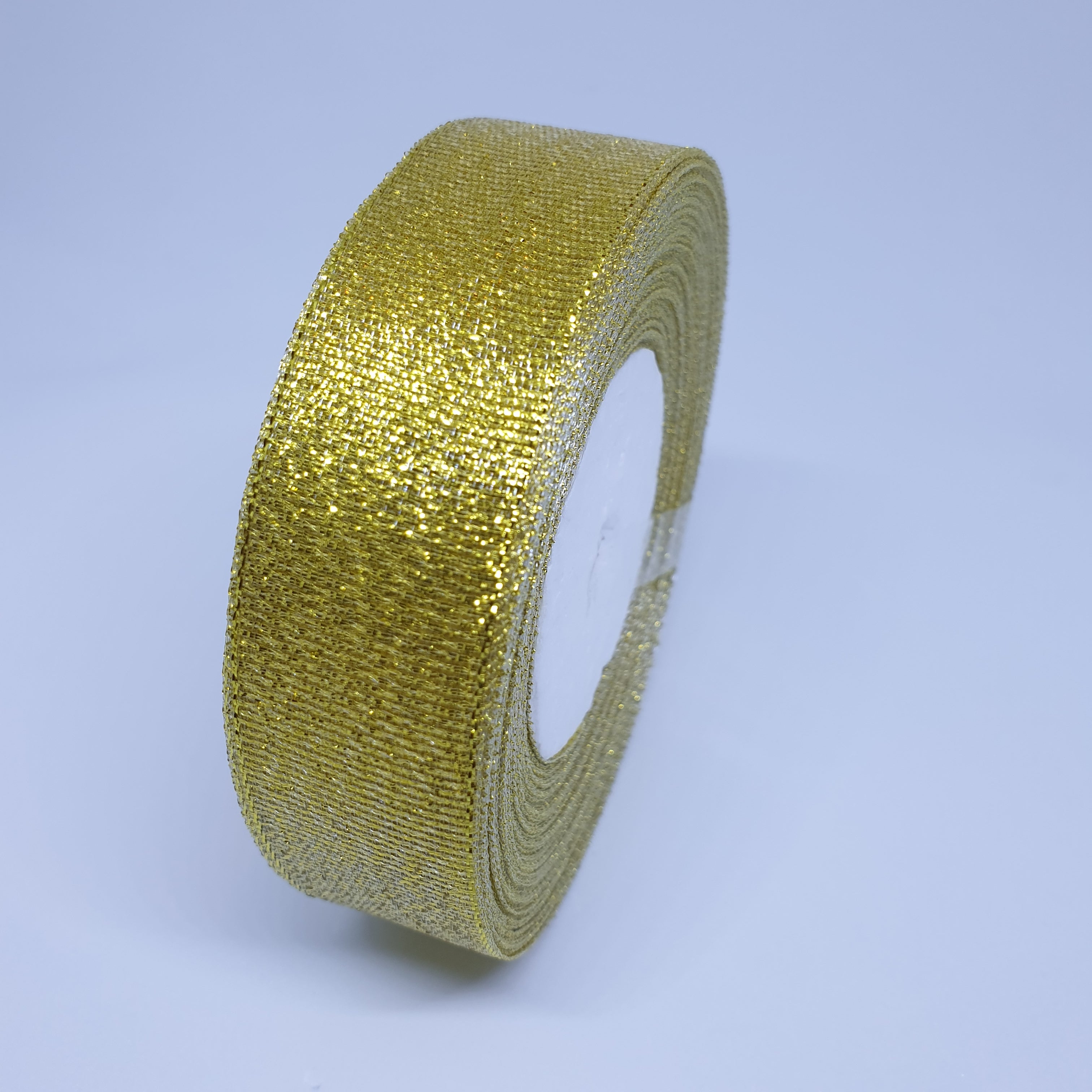 MajorCrafts 25mm 22metres Gold Shimmer Glitter Single Sided Sheer Organza Fabric Ribbon Roll