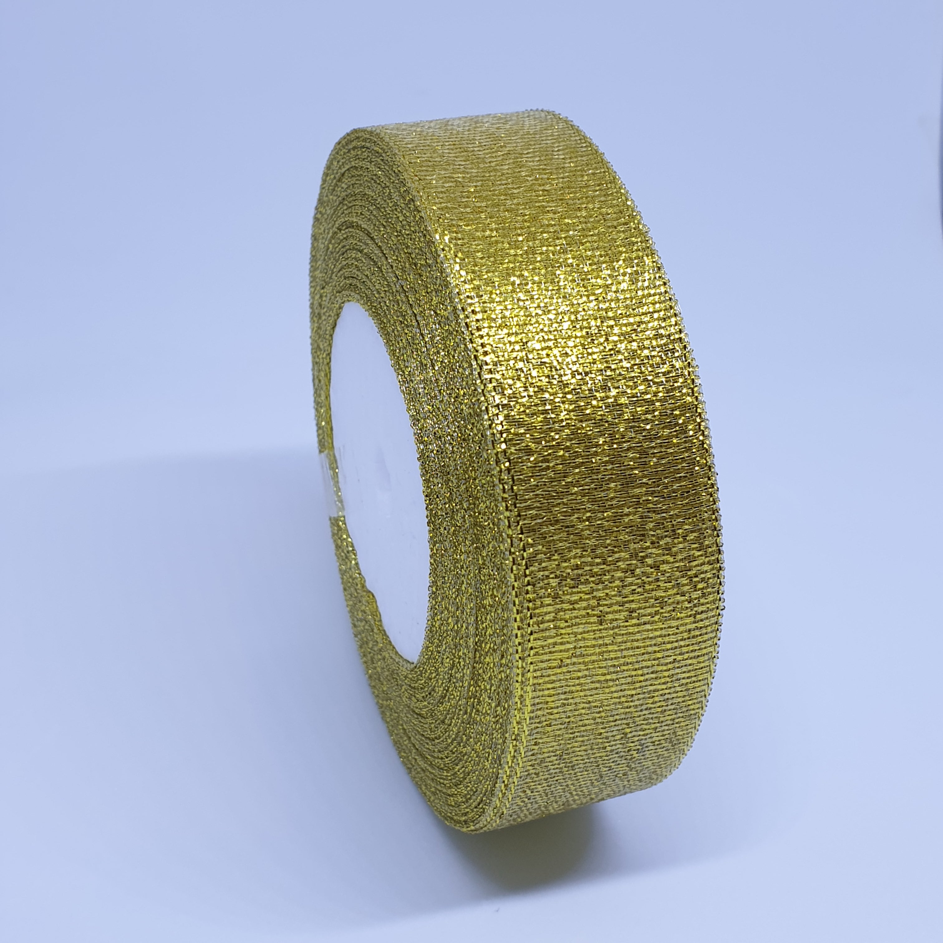 MajorCrafts 20mm 22metres Gold Shimmer Glitter Single Sided Sheer Organza Fabric Ribbon Roll