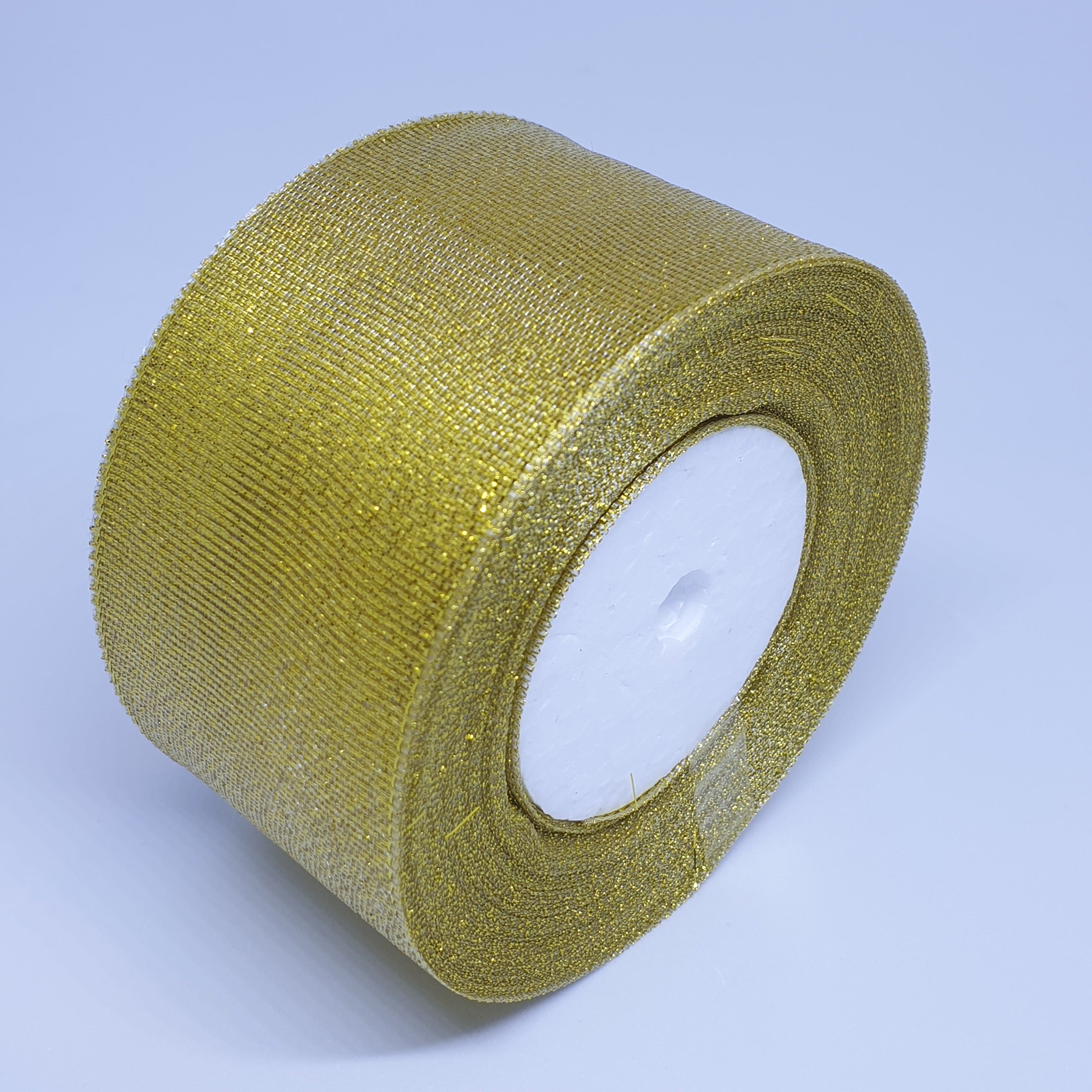 MajorCrafts 50mm 22metres Gold Shimmer Glitter Single Sided Sheer Organza Fabric Ribbon Roll