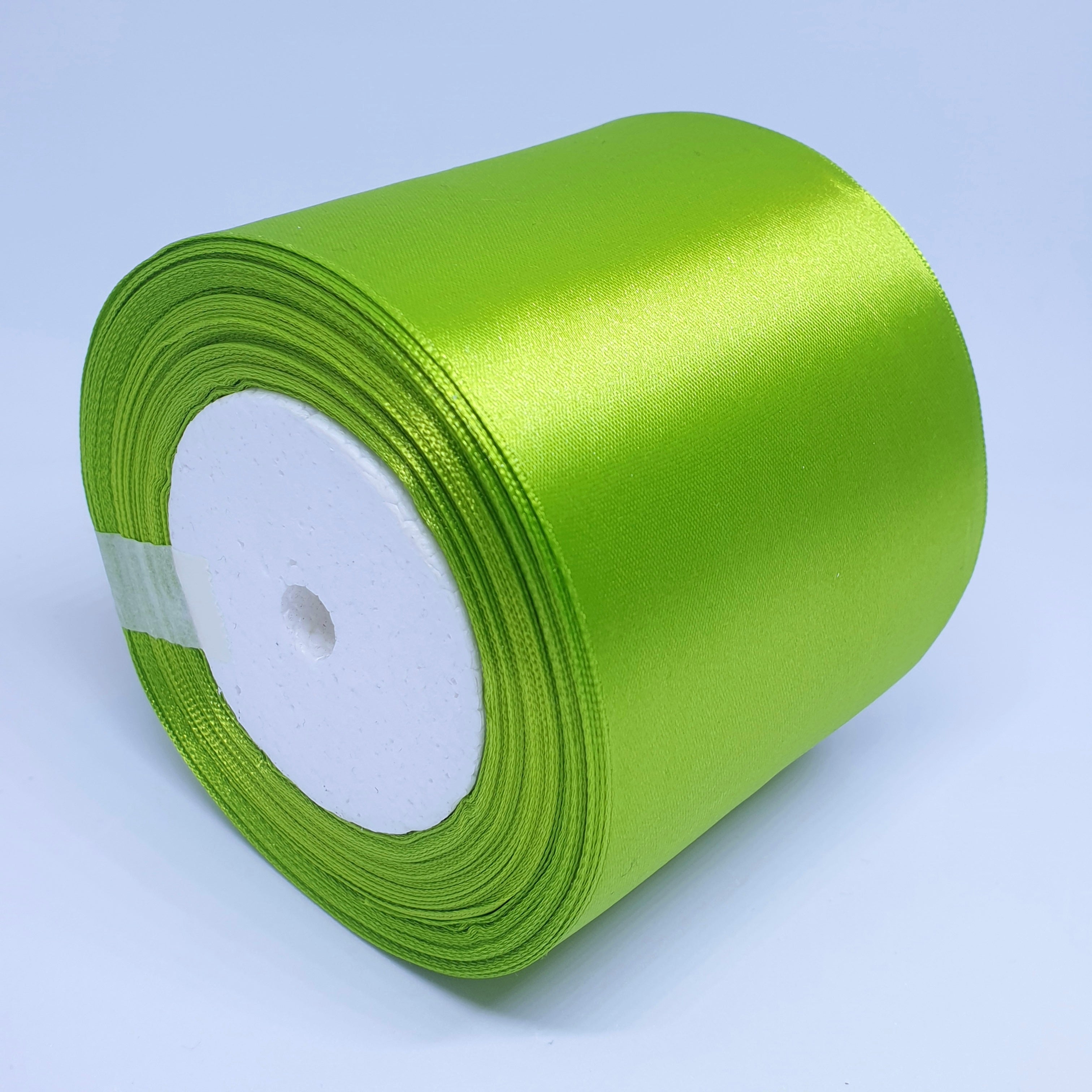 MajorCrafts 75mm 22metres Lime Green Single Sided Satin Fabric Ribbon Roll R95