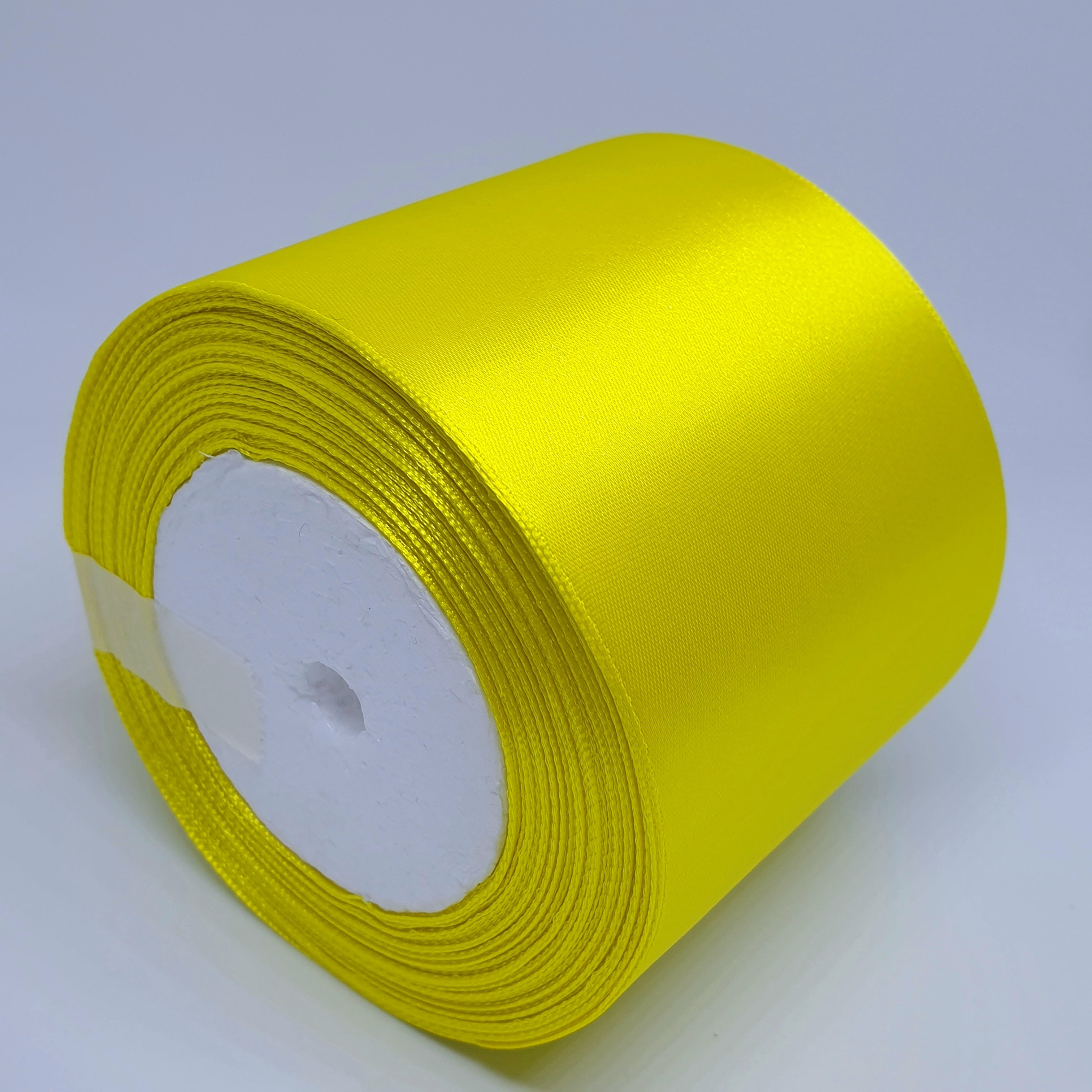 MajorCrafts 75mm 22metres Bright Yellow Single Sided Satin Fabric Ribbon Roll R15