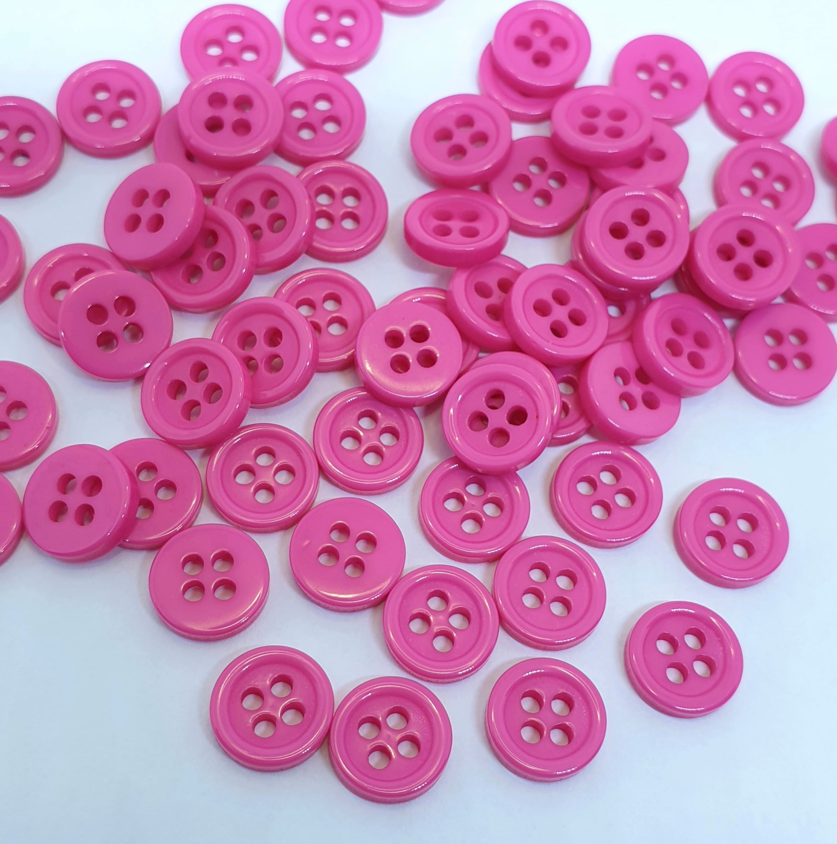 MajorCrafts 120pcs 9mm Hot Pink 4 Holes Small Round Resin Sewing Buttons