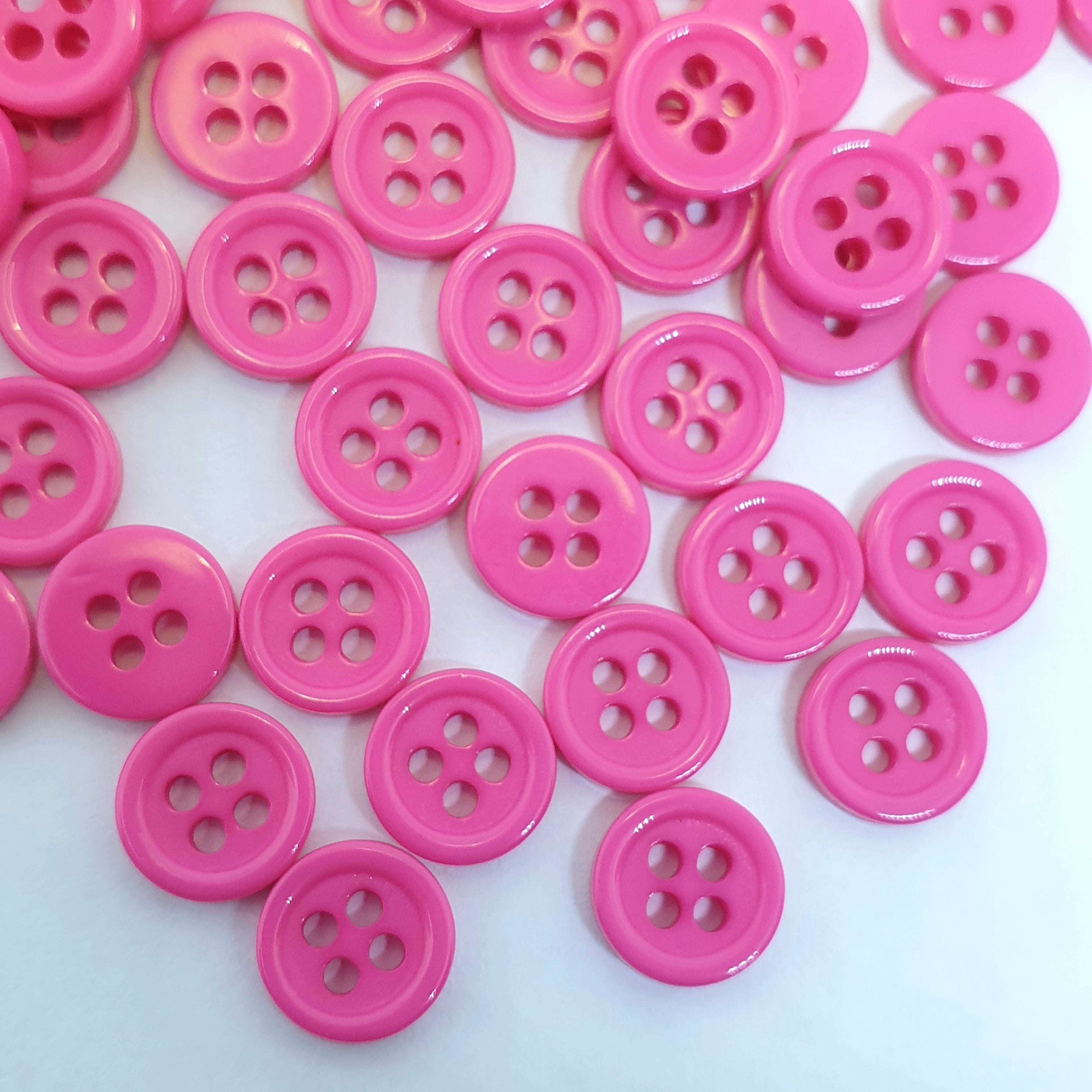 MajorCrafts 120pcs 9mm Hot Pink 4 Holes Small Round Resin Sewing Buttons