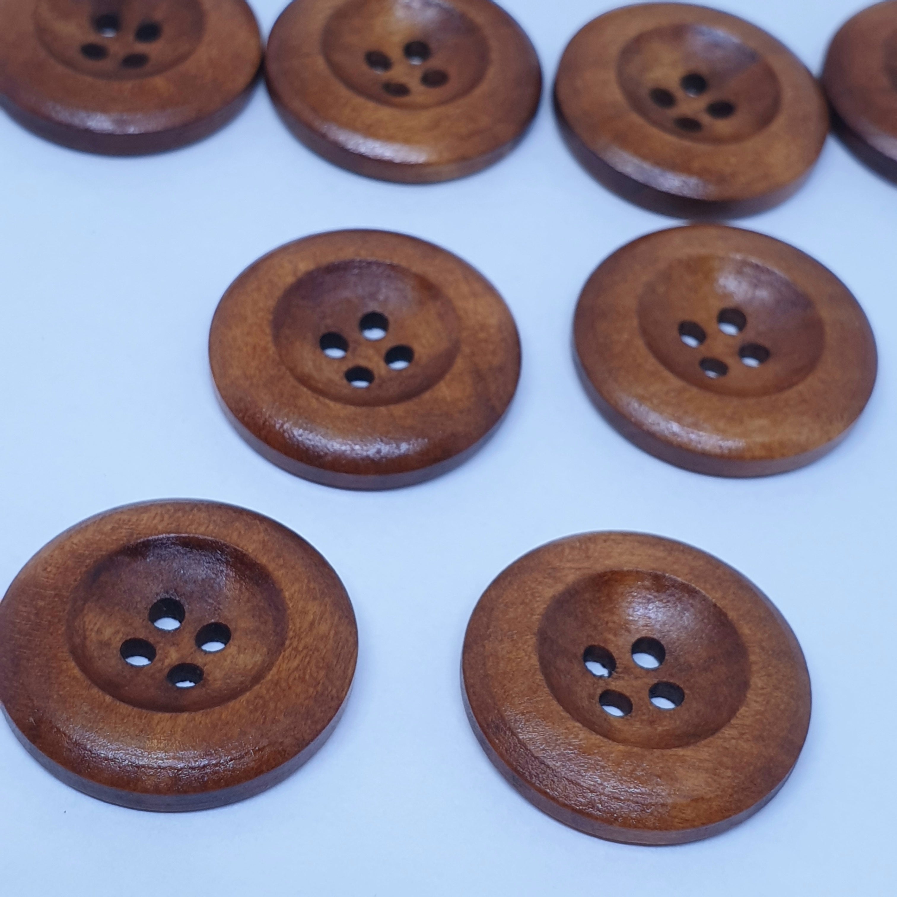 MajorCrafts 24pcs 25mm Walnut Brown Deep Circle Design Round 4 Holes Large Wooden Sewing Buttons