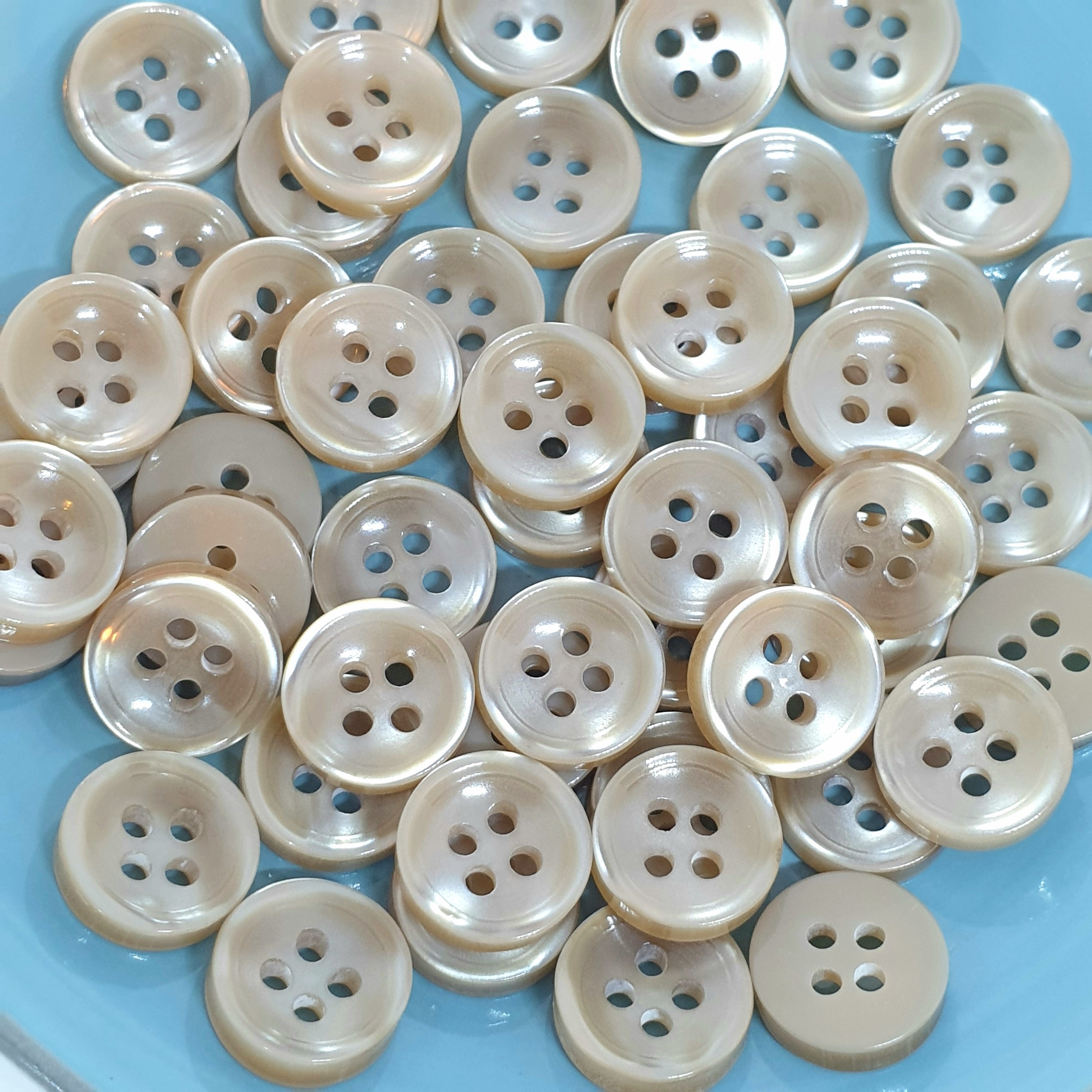 MajorCrafts 80pcs 11.5mm Light Brown Pearlescent 4 Holes High-Grade Round Resin Small Sewing Buttons
