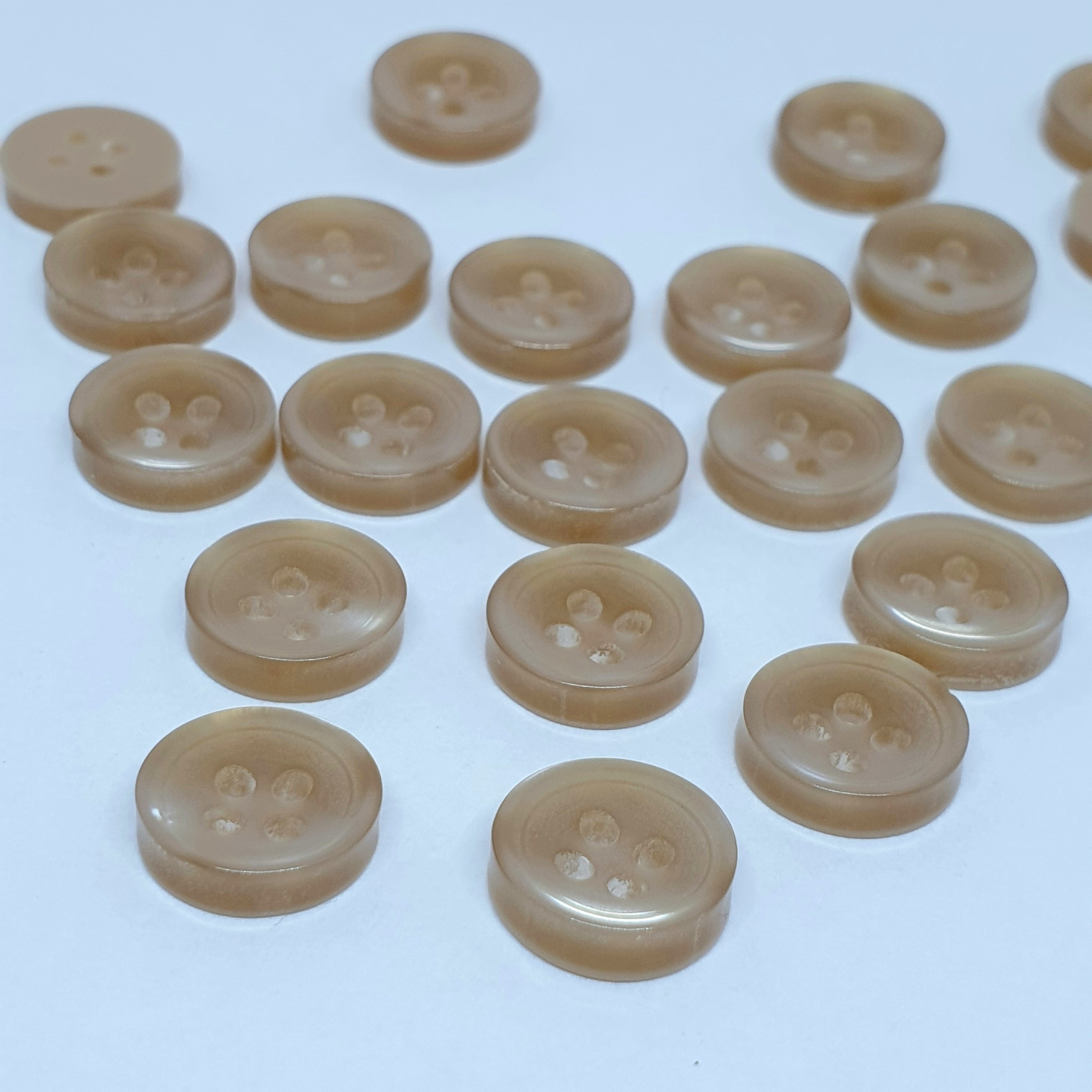 MajorCrafts 80pcs 11.5mm Light Brown Pearlescent 4 Holes High-Grade Round Resin Small Sewing Buttons