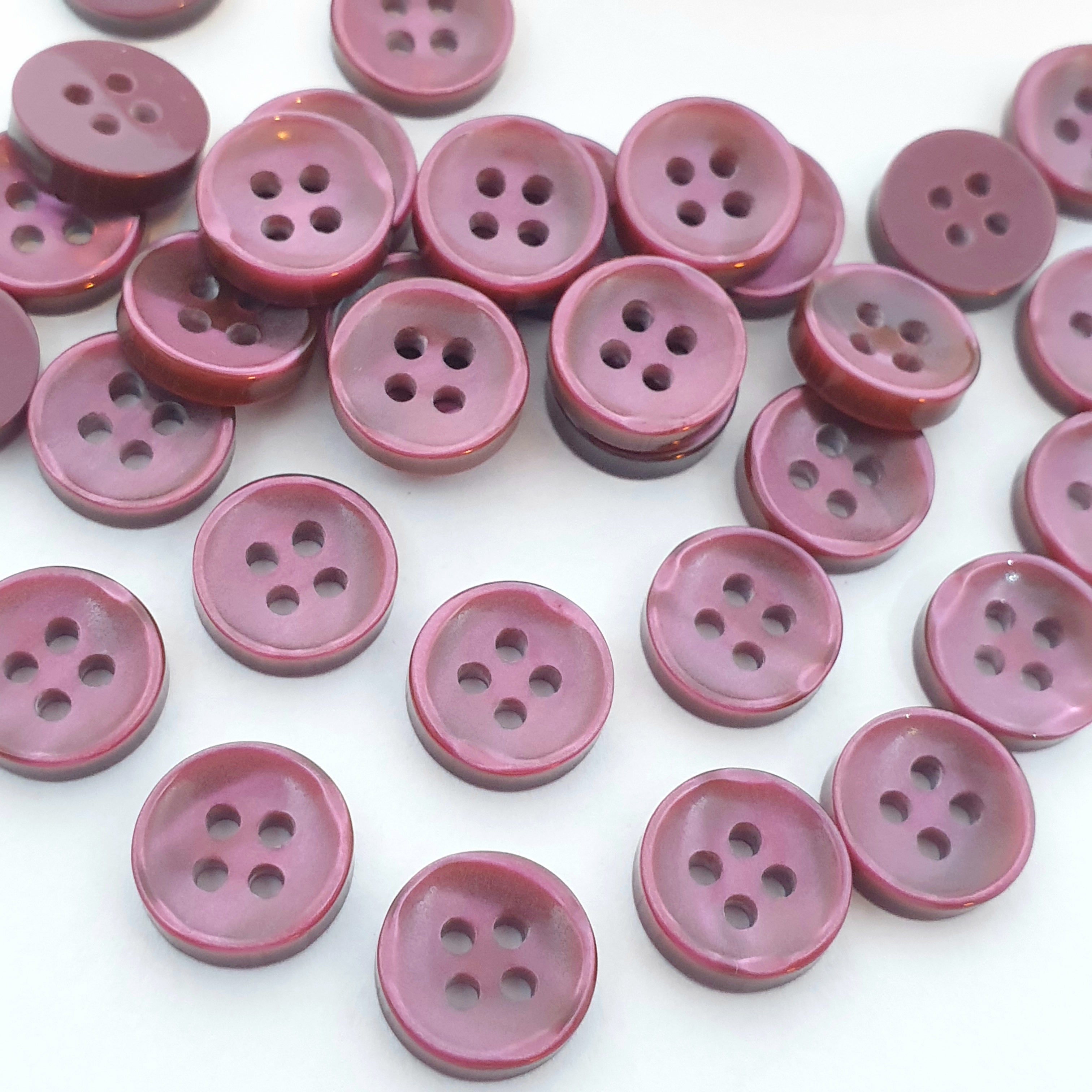 MajorCrafts 80pcs 11.5mm Plum Purple Pearlescent 4 Holes High-Grade Round Resin Small Sewing Buttons