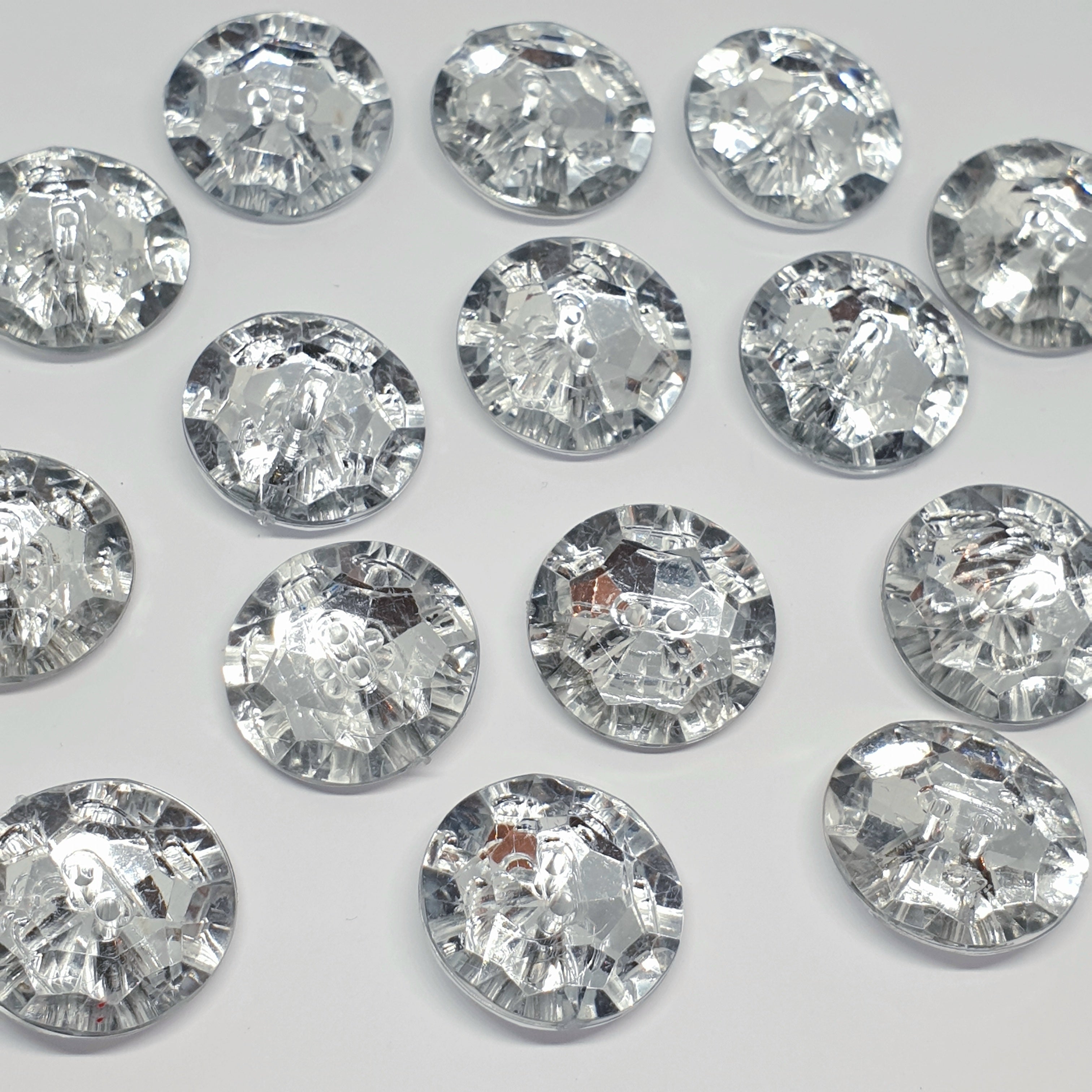 MajorCrafts 12pcs 25mm Crystal Clear Faceted 2 Holes Large Round Acrylic Sewing Buttons