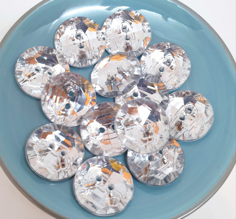 MajorCrafts 24pcs 20mm Crystal Clear Faceted 2 Holes Round Acrylic Sewing Buttons