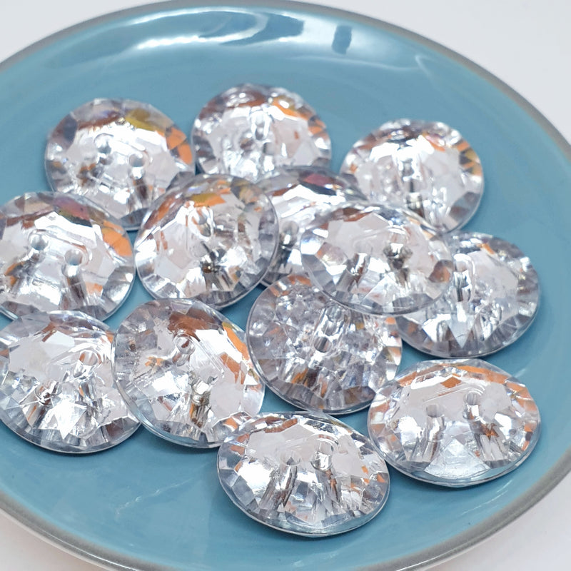 MajorCrafts 24pcs 20mm Crystal Clear Faceted 2 Holes Round Acrylic Sewing Buttons