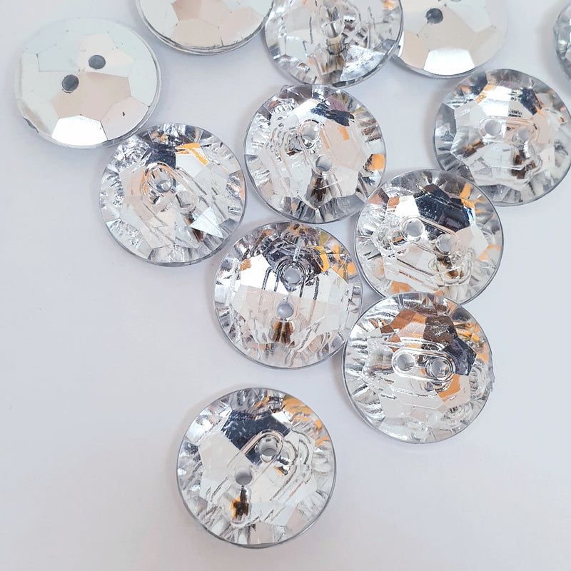 MajorCrafts 24pcs 20mm Crystal Clear Faceted 2 Holes Round Acrylic Sewing Buttons