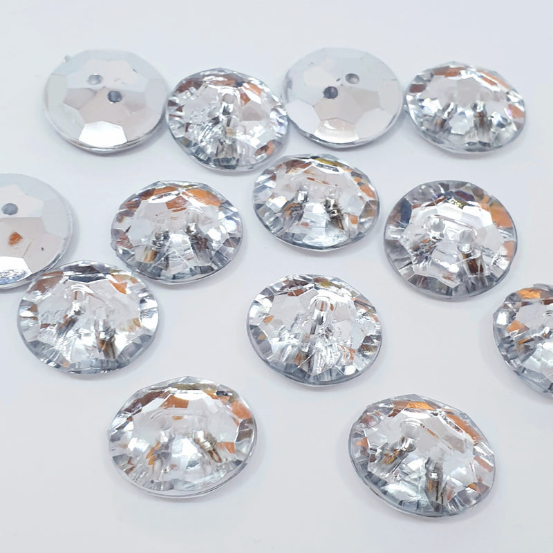MajorCrafts 24pcs 20mm Crystal Clear Faceted 2 Holes Round Acrylic Sewing Buttons