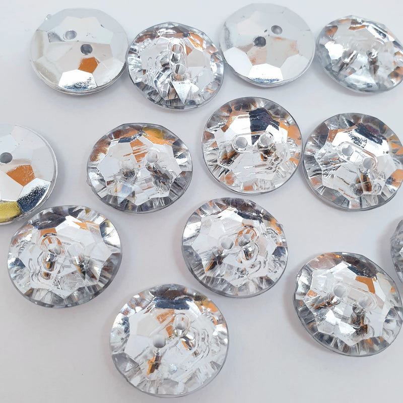 MajorCrafts 24pcs 20mm Crystal Clear Faceted 2 Holes Round Acrylic Sewing Buttons