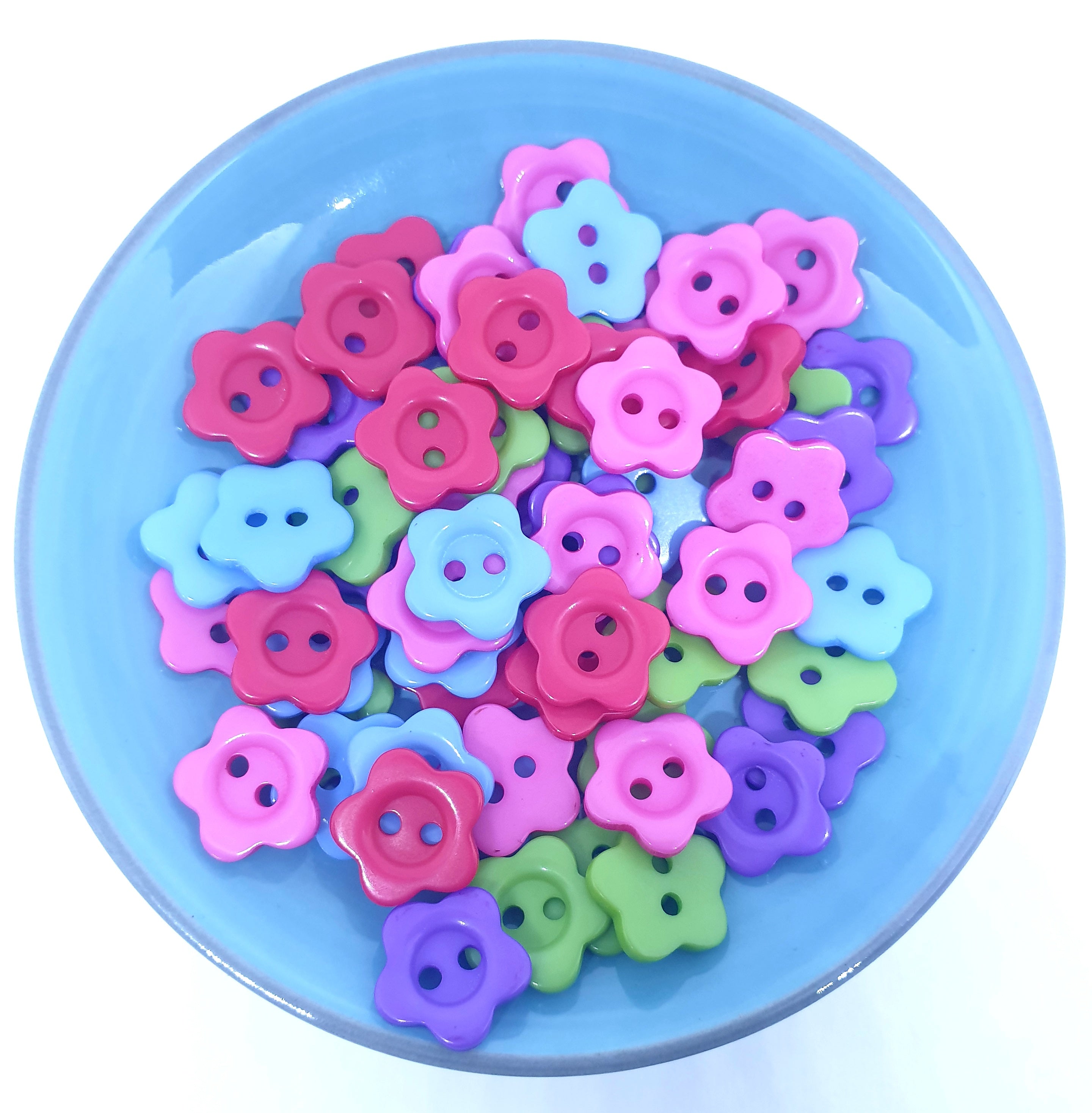 MajorCrafts 48pcs 14mm Mixed Colours Flower Shaped 2 Holes Resin Sewing Buttons