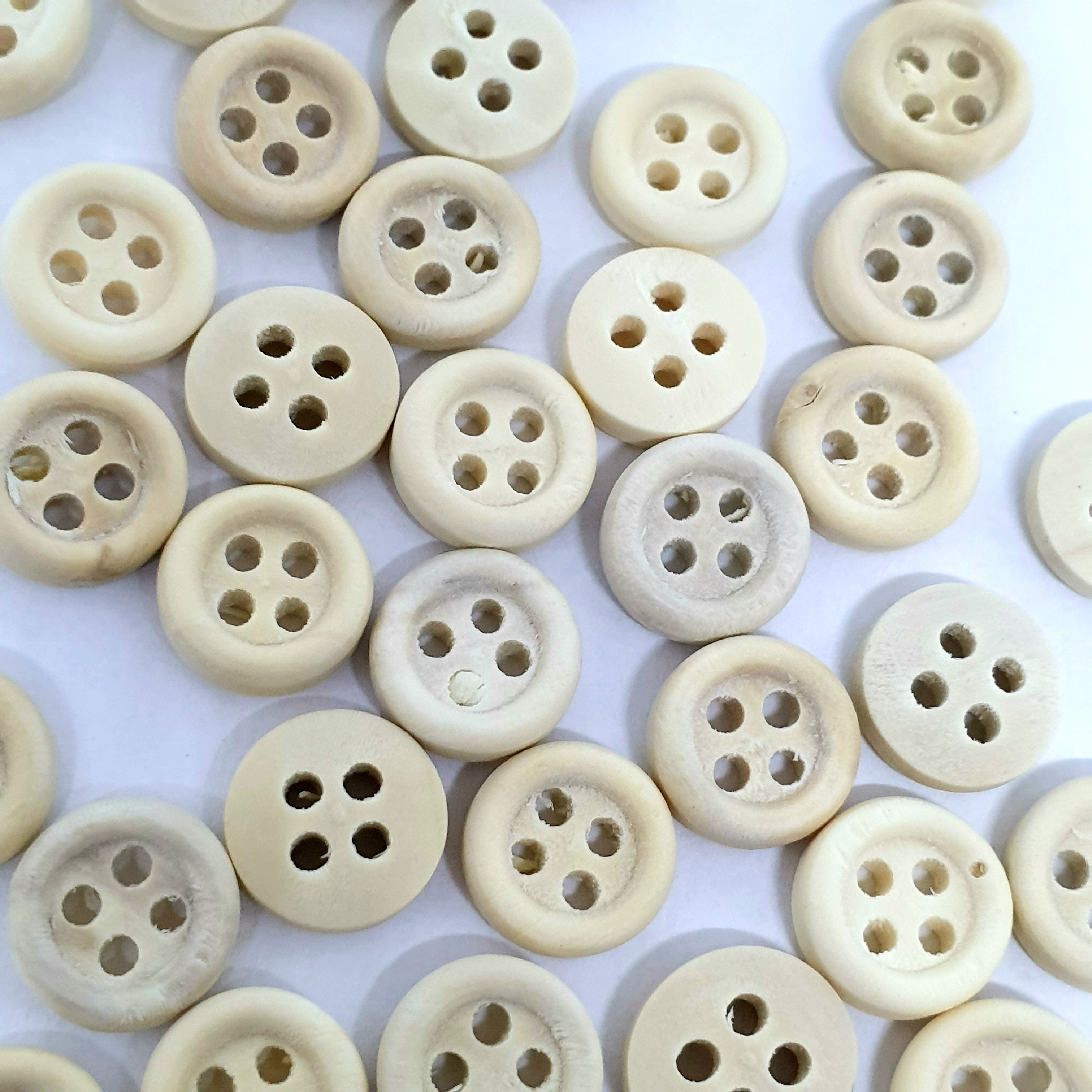 MajorCrafts 48pcs 10mm Light Brown Plain Round 4 Holes Small Wooden Sewing Buttons