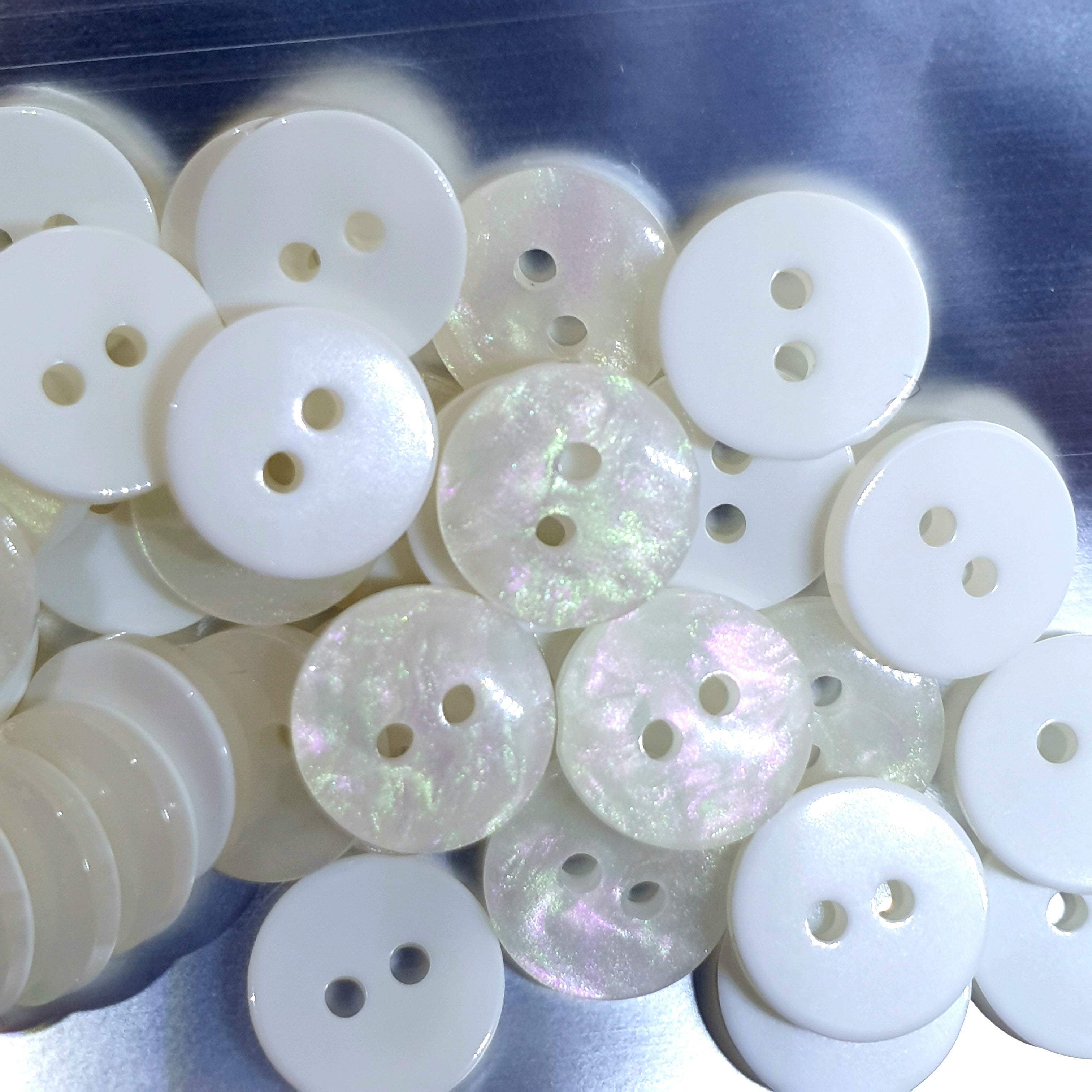 MajorCrafts 60pcs 10mm Cream White Pearlescent Galaxy Effect 2 Holes Small Round Resin Sewing Buttons