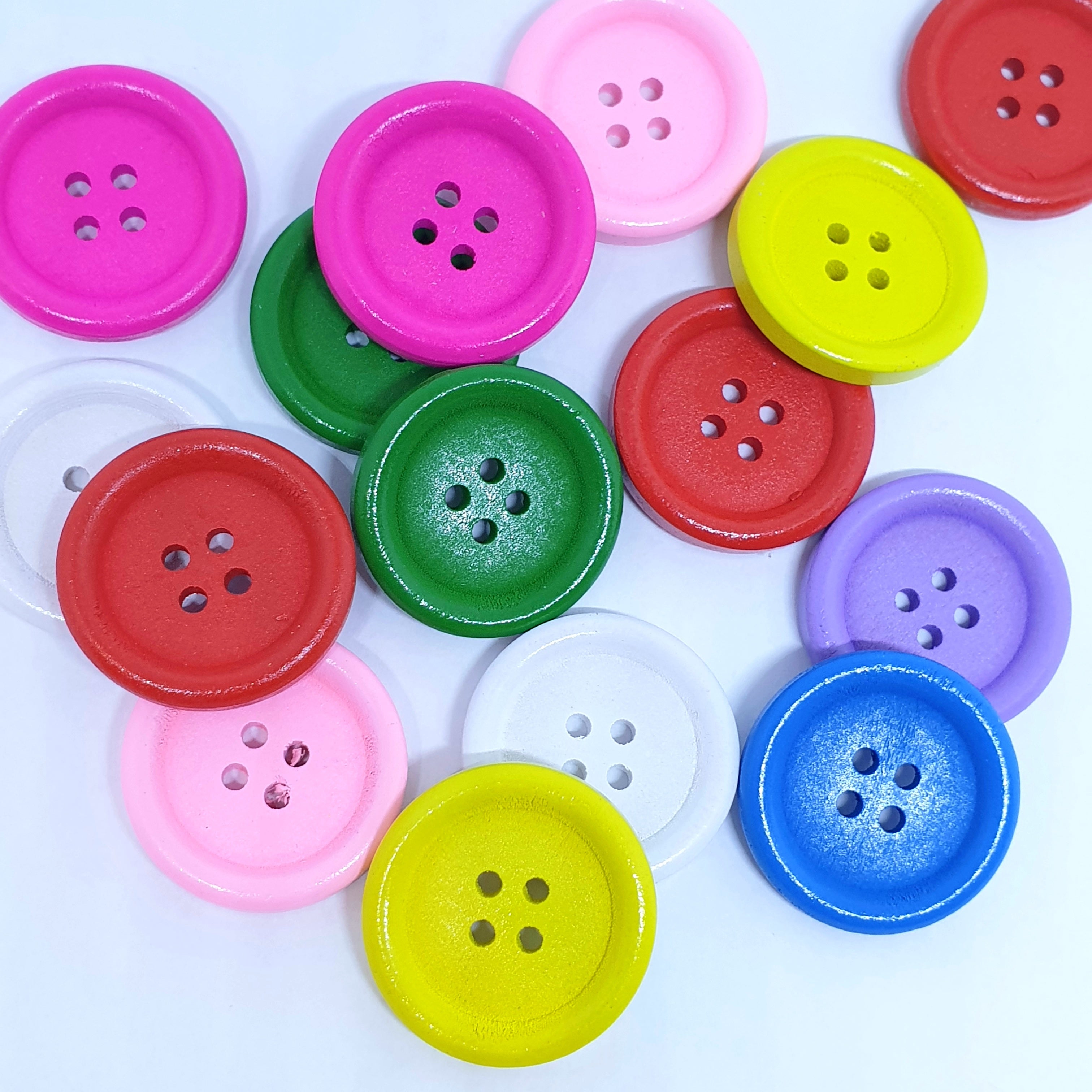 MajorCrafts 24pcs 25mm Mixed Colours Round 4 Holes Large Wooden Sewing Buttons