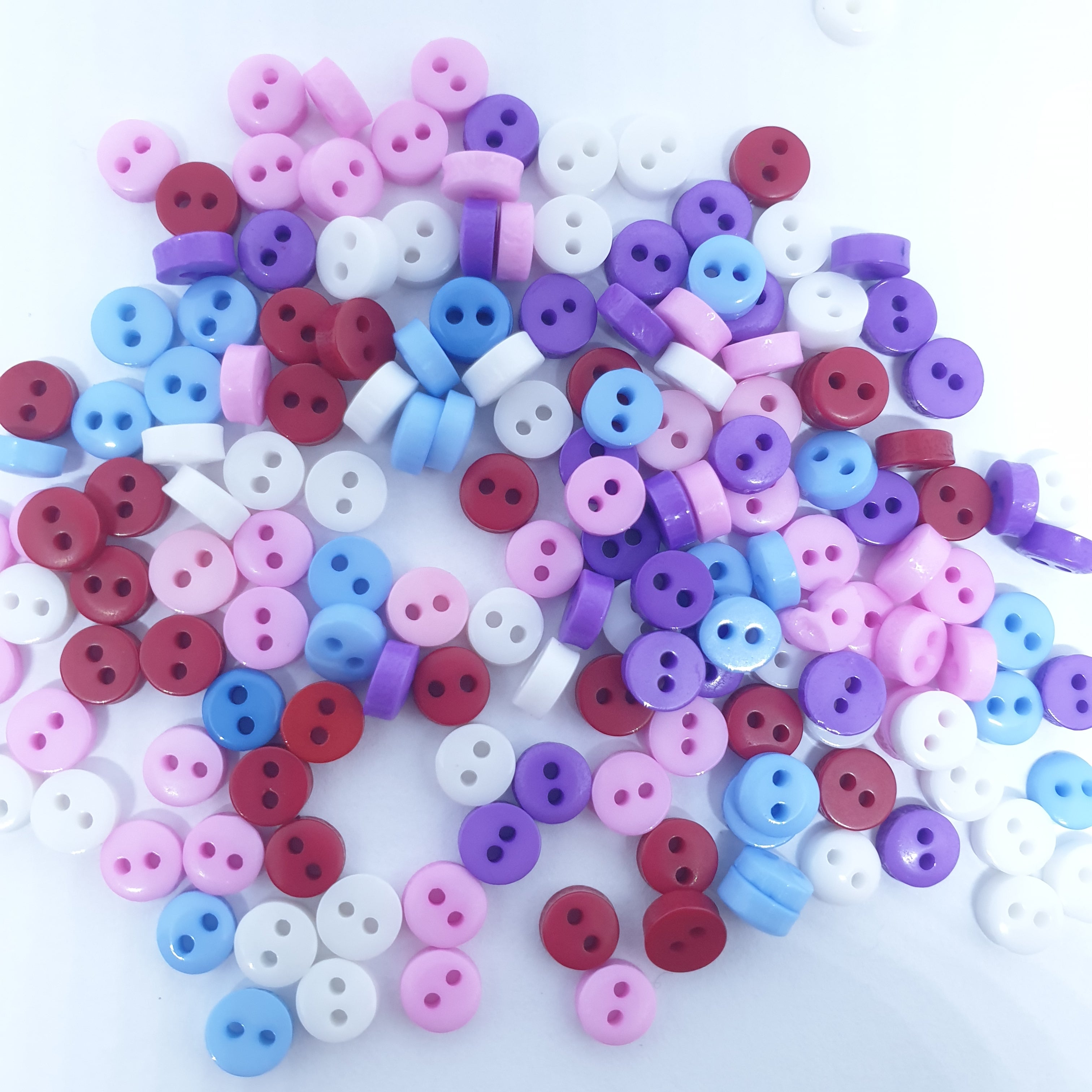 MajorCrafts 240pcs 6mm White Blue Pink Red Purple Mixed 2 Holes Small Round Resin Sewing Button