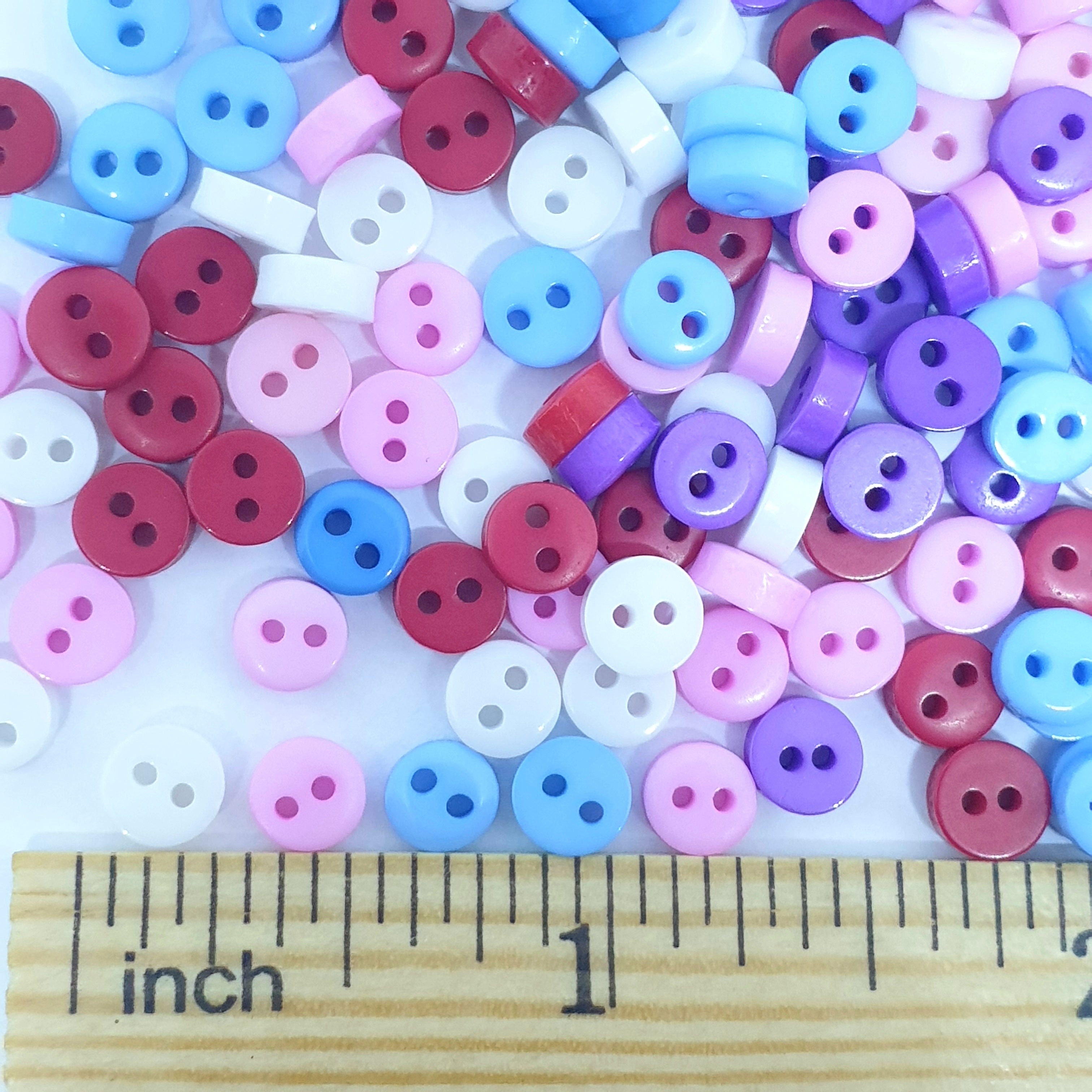 MajorCrafts 240pcs 6mm White Blue Pink Red Purple Mixed 2 Holes Small Round Resin Sewing Button