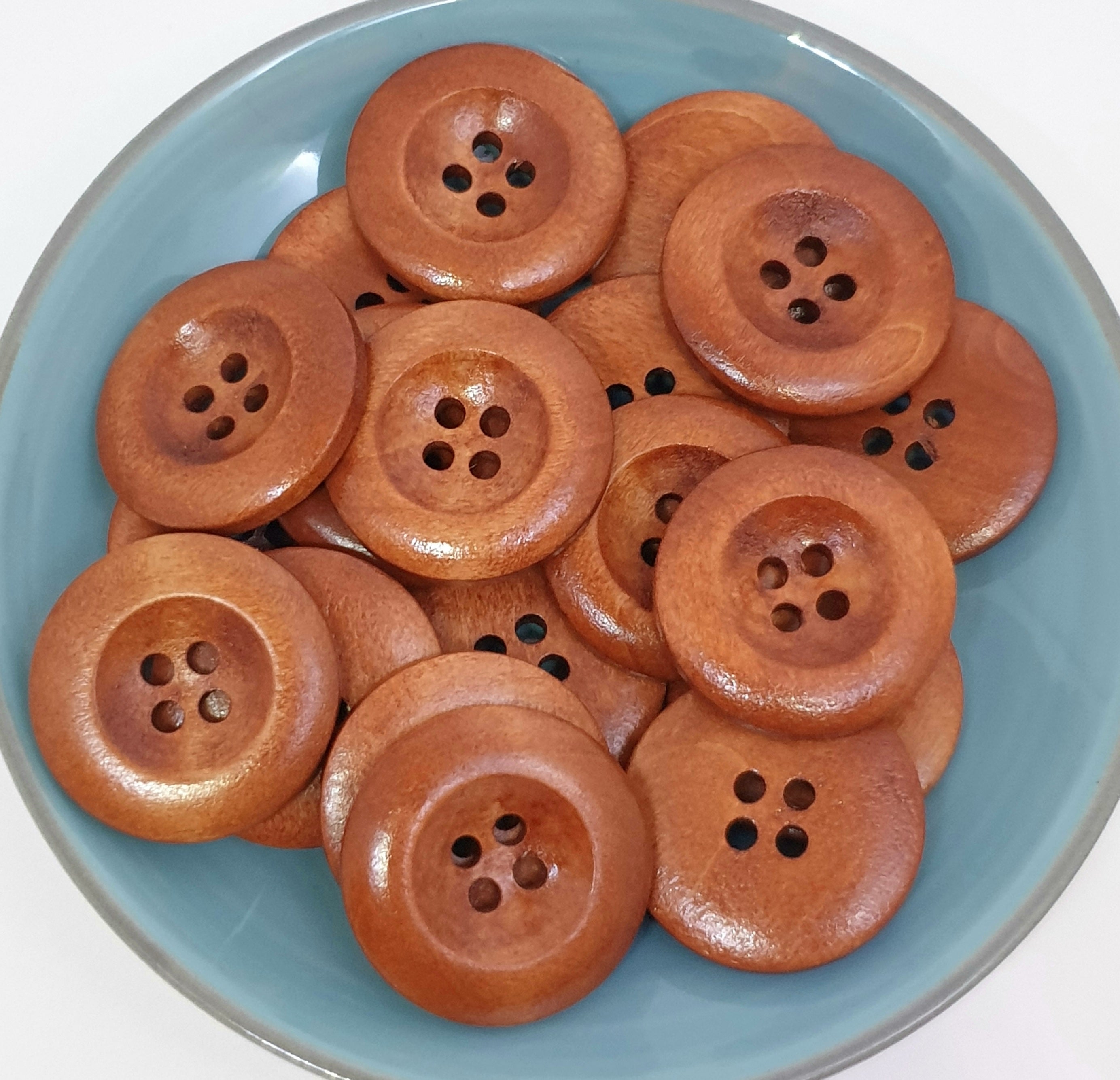 MajorCrafts 24pcs 25mm Ginger Brown Deep Circle Design Round 4 Holes Large Wooden Sewing Buttons