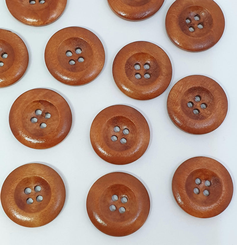MajorCrafts 24pcs 25mm Ginger Brown Deep Circle Design Round 4 Holes Large Wooden Sewing Buttons