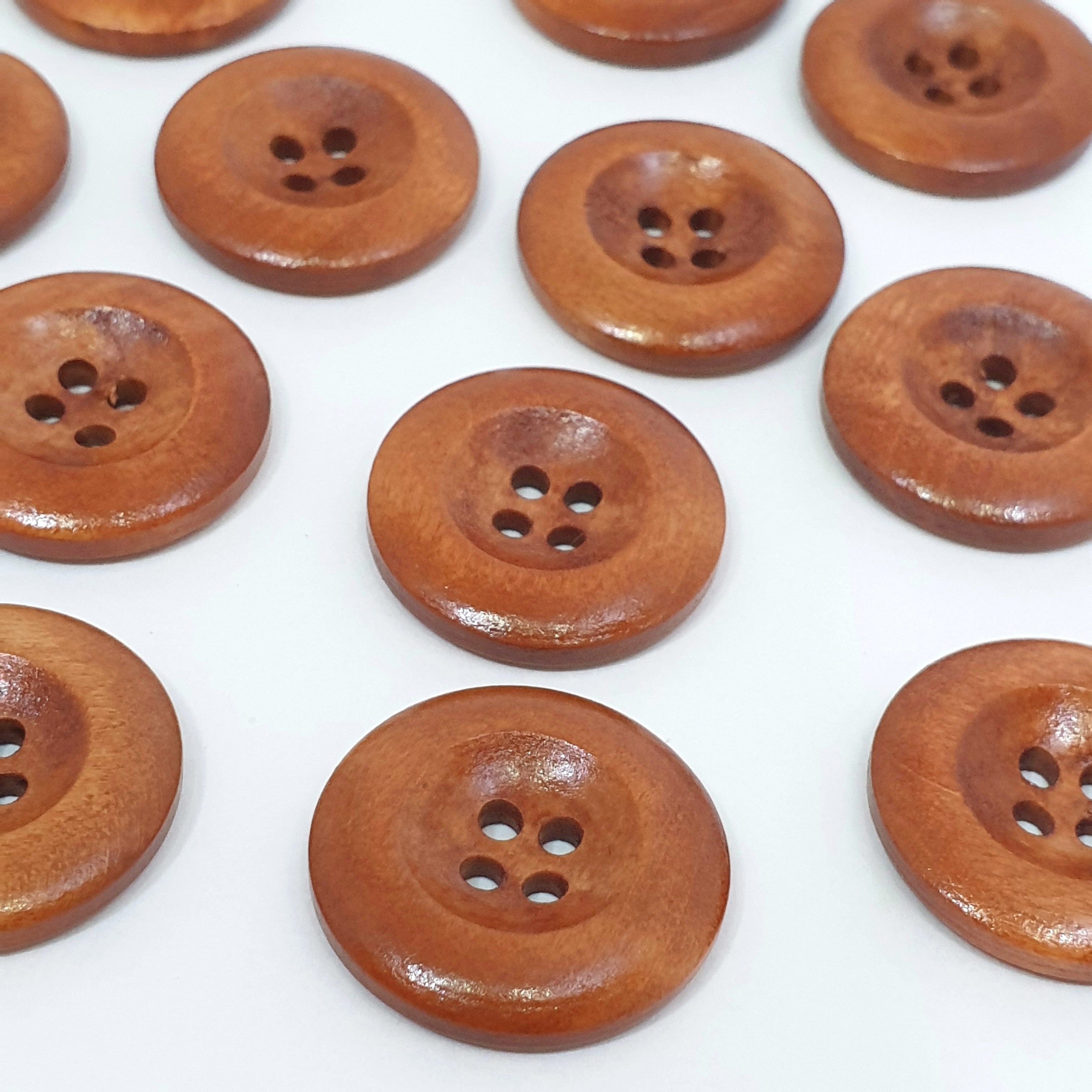 MajorCrafts 24pcs 25mm Ginger Brown Deep Circle Design Round 4 Holes Large Wooden Sewing Buttons