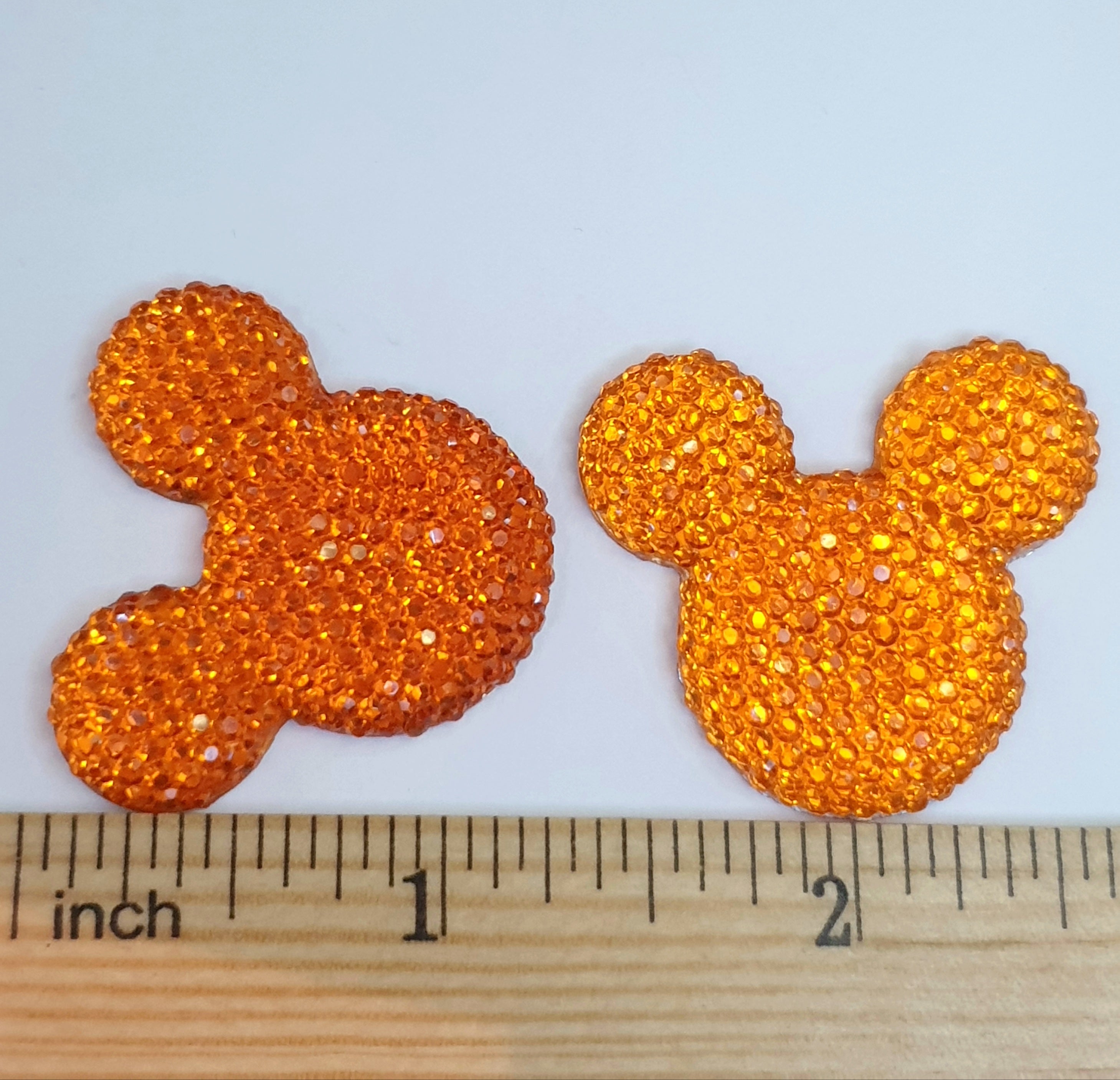 MajorCrafts 8pcs 30mm x 35mm Orange Flat Back Large Resin Mouse Head Glitter Rhinestones M25