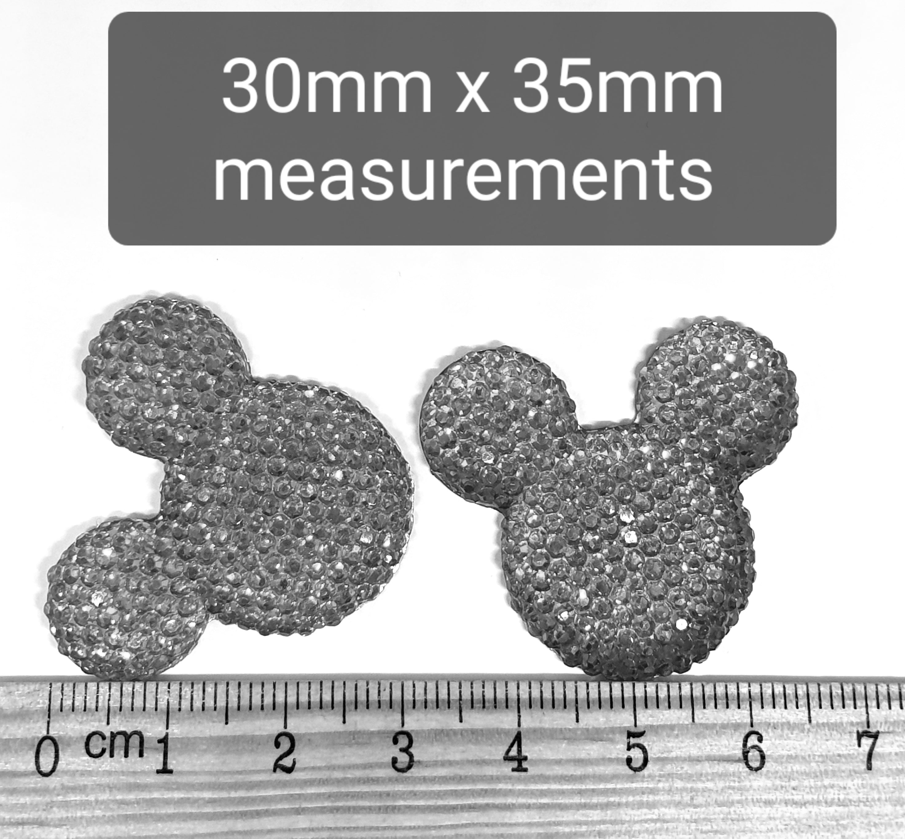 MajorCrafts 8pcs 30mm x 35mm Black Flat Back Large Resin Mouse Head Glitter Rhinestones M02