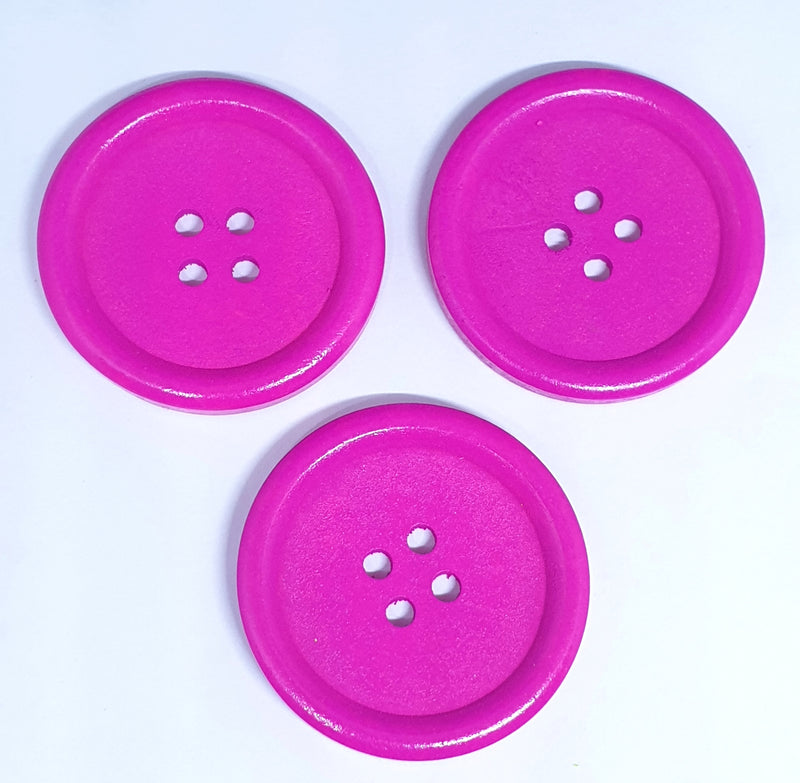 MajorCrafts 8pcs 40mm Hot Pink Round 4 Holes Large Wooden Sewing Buttons