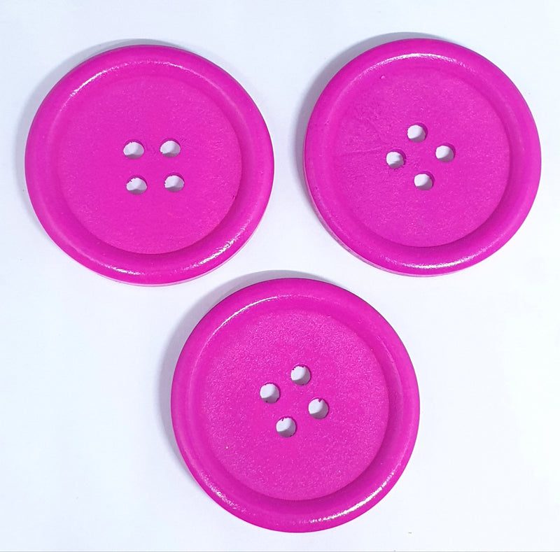 MajorCrafts 8pcs 40mm Hot Pink Round 4 Holes Large Wooden Sewing Buttons