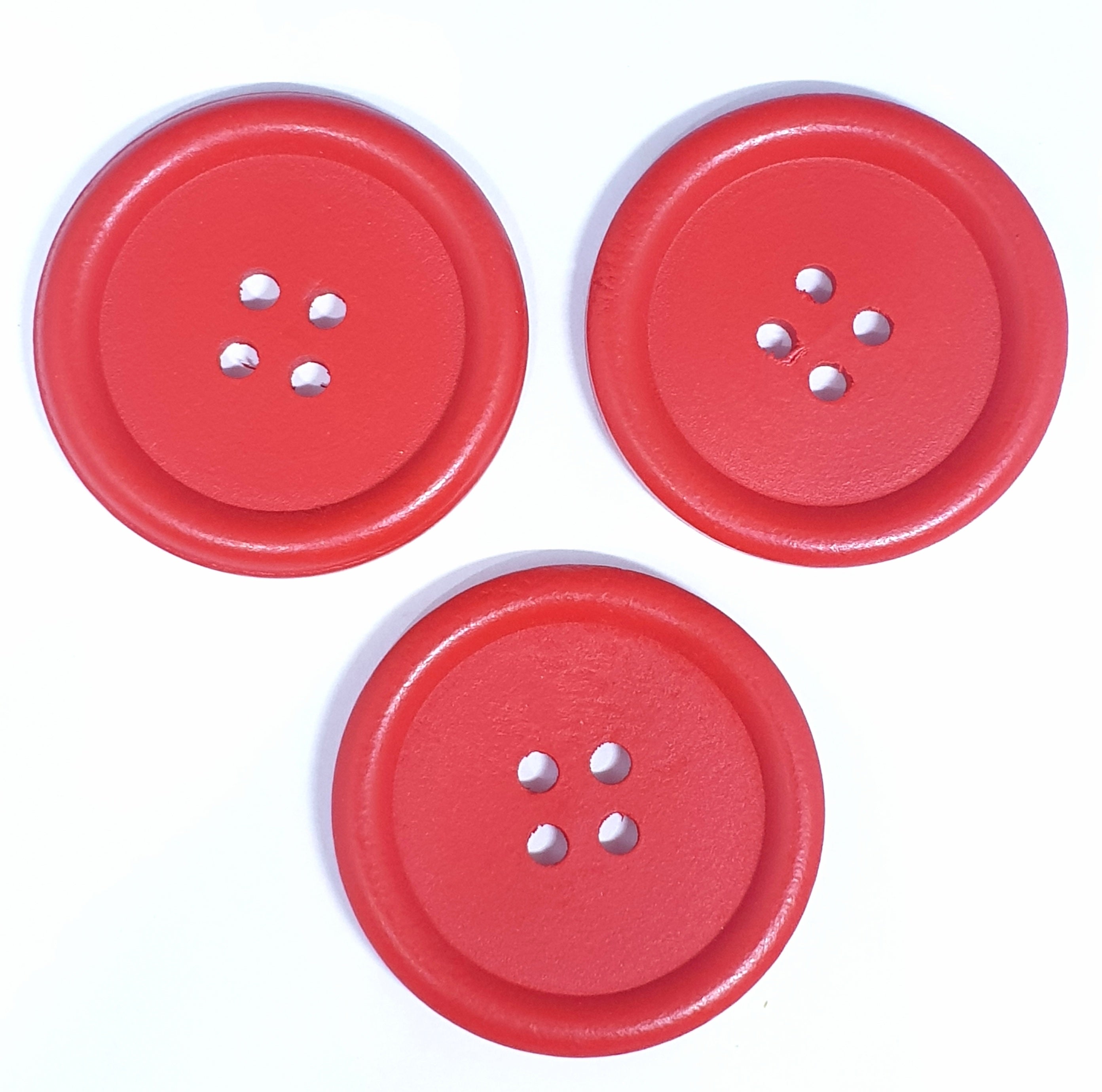 MajorCrafts 8pcs 40mm Red Round 4 Holes Large Wooden Sewing Buttons