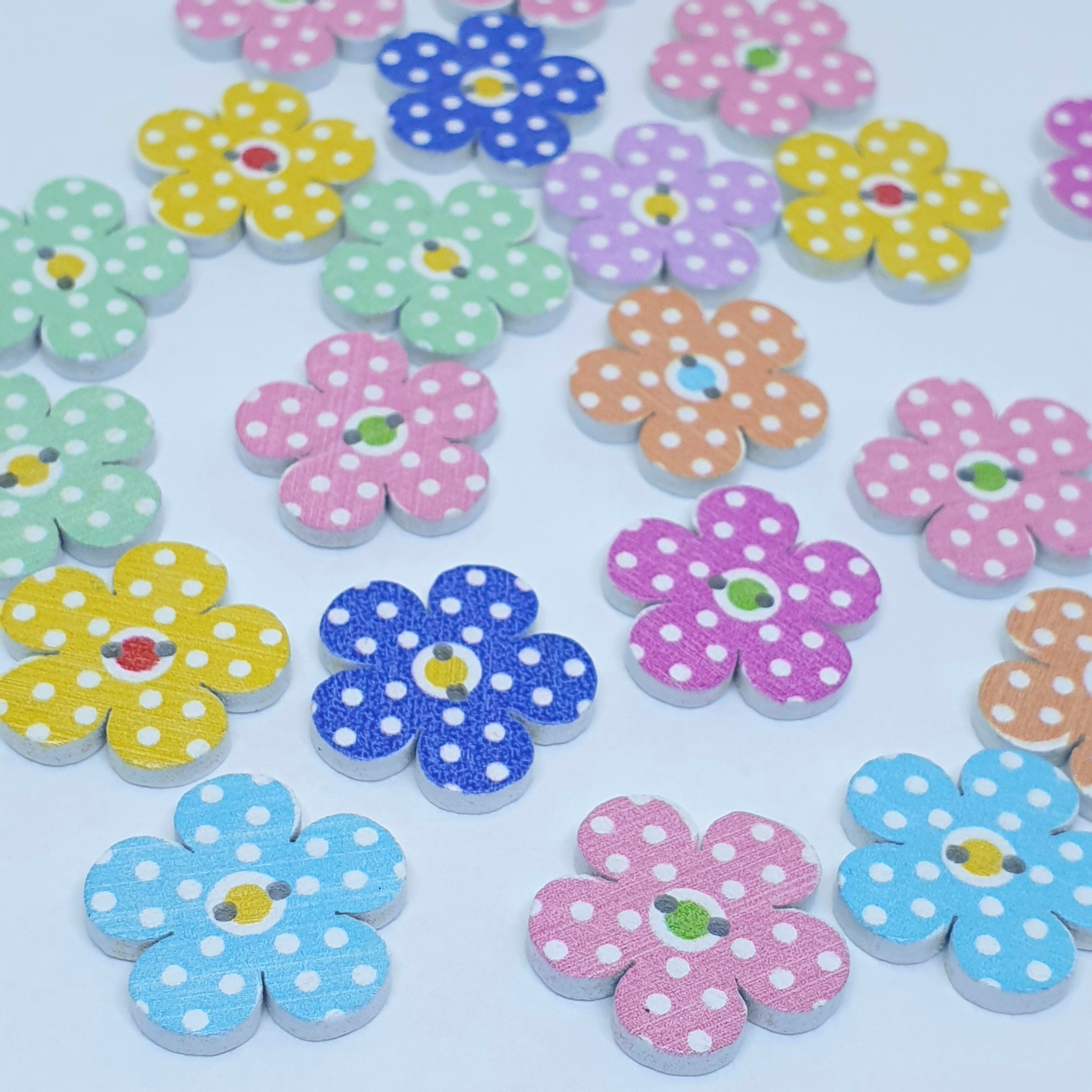 MajorCrafts 48pcs 20mm Mixed Colours Polka Dot Flowers  Holes Wooden Sewing Buttons