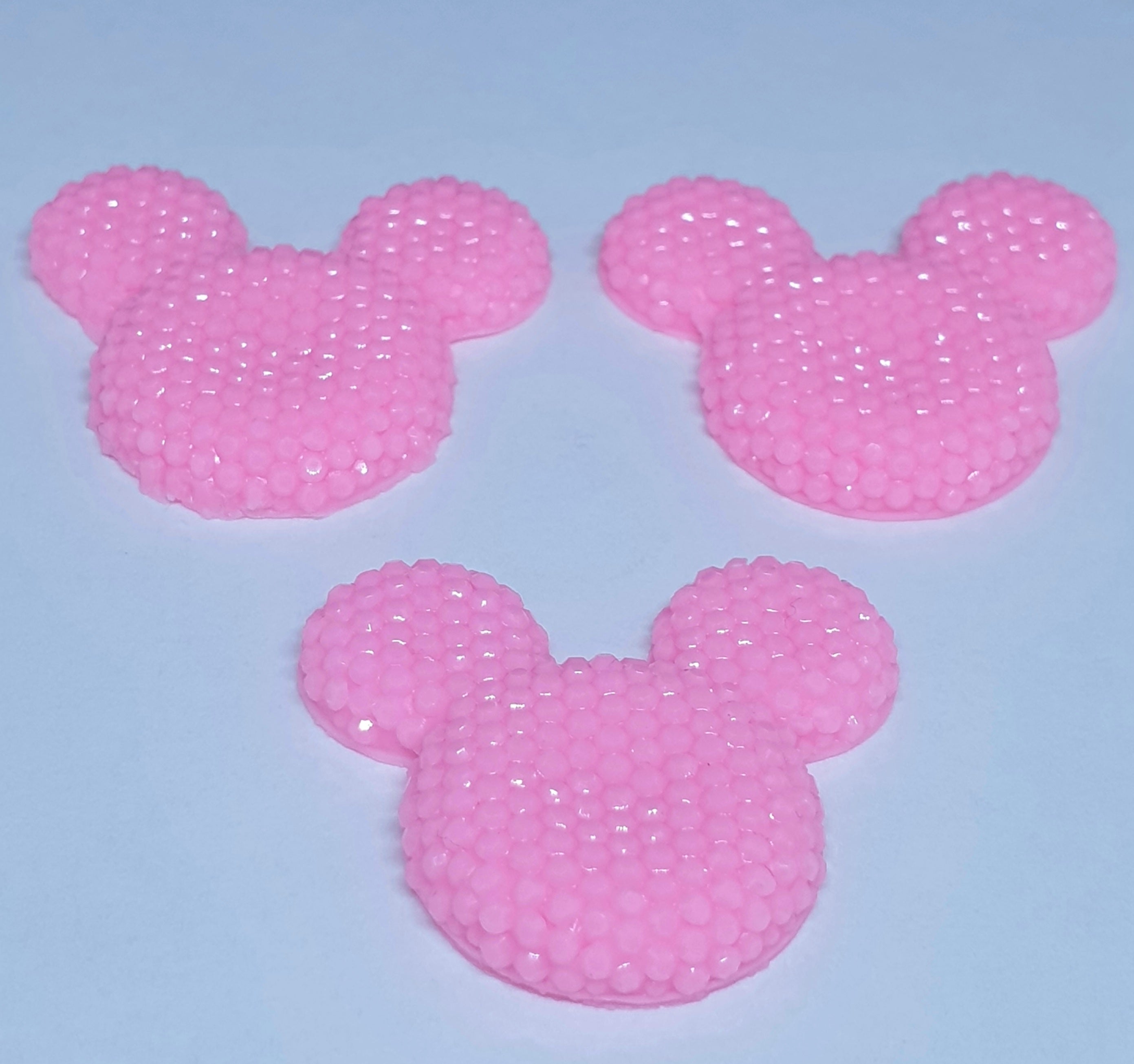 MajorCrafts 8pcs 30mm x 35mm Candy Pink Flat Back Large Resin Mouse Head Glitter Rhinestones M34