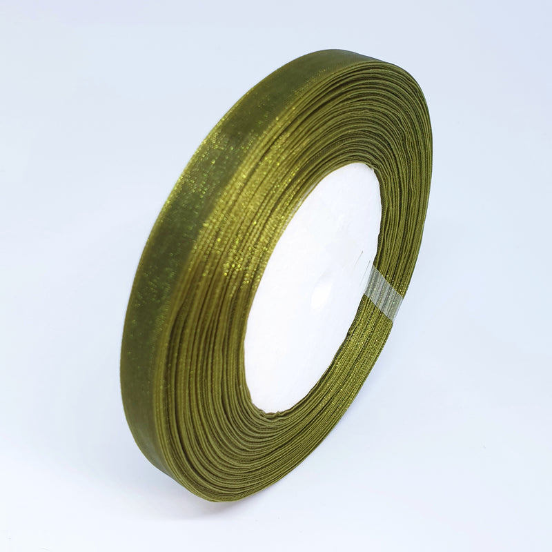 MajorCrafts 10mm 45metres Dark Olive Green Sheer Organza Fabric Ribbon Roll