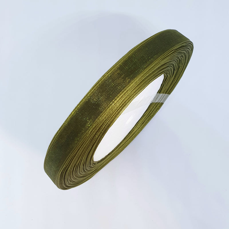 MajorCrafts 10mm 45metres Dark Olive Green Sheer Organza Fabric Ribbon Roll