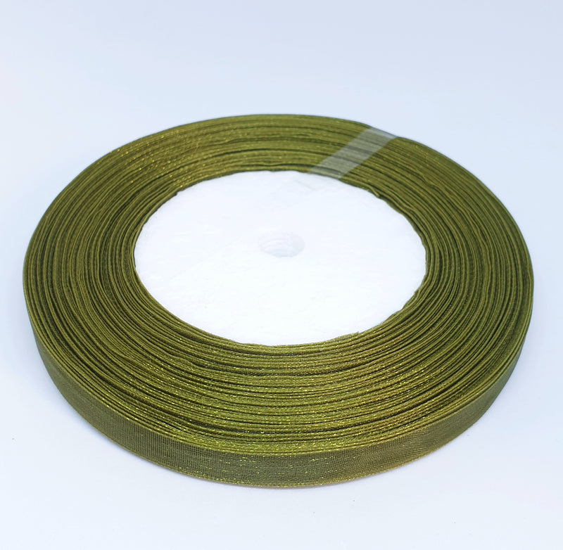 MajorCrafts 10mm 45metres Dark Olive Green Sheer Organza Fabric Ribbon Roll