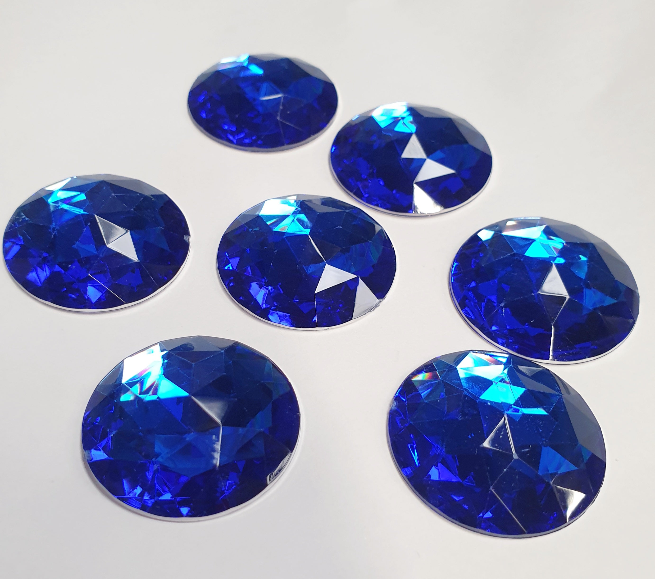 MajorCrafts 12pcs 30mm Sapphire Blue Star Facets Flat Back Large Round Acrylic Rhinestones A07