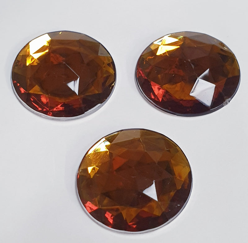 MajorCrafts 12pcs 30mm Smoked Topaz Brown Star Facets Flat Back Large Round Acrylic Rhinestones A13