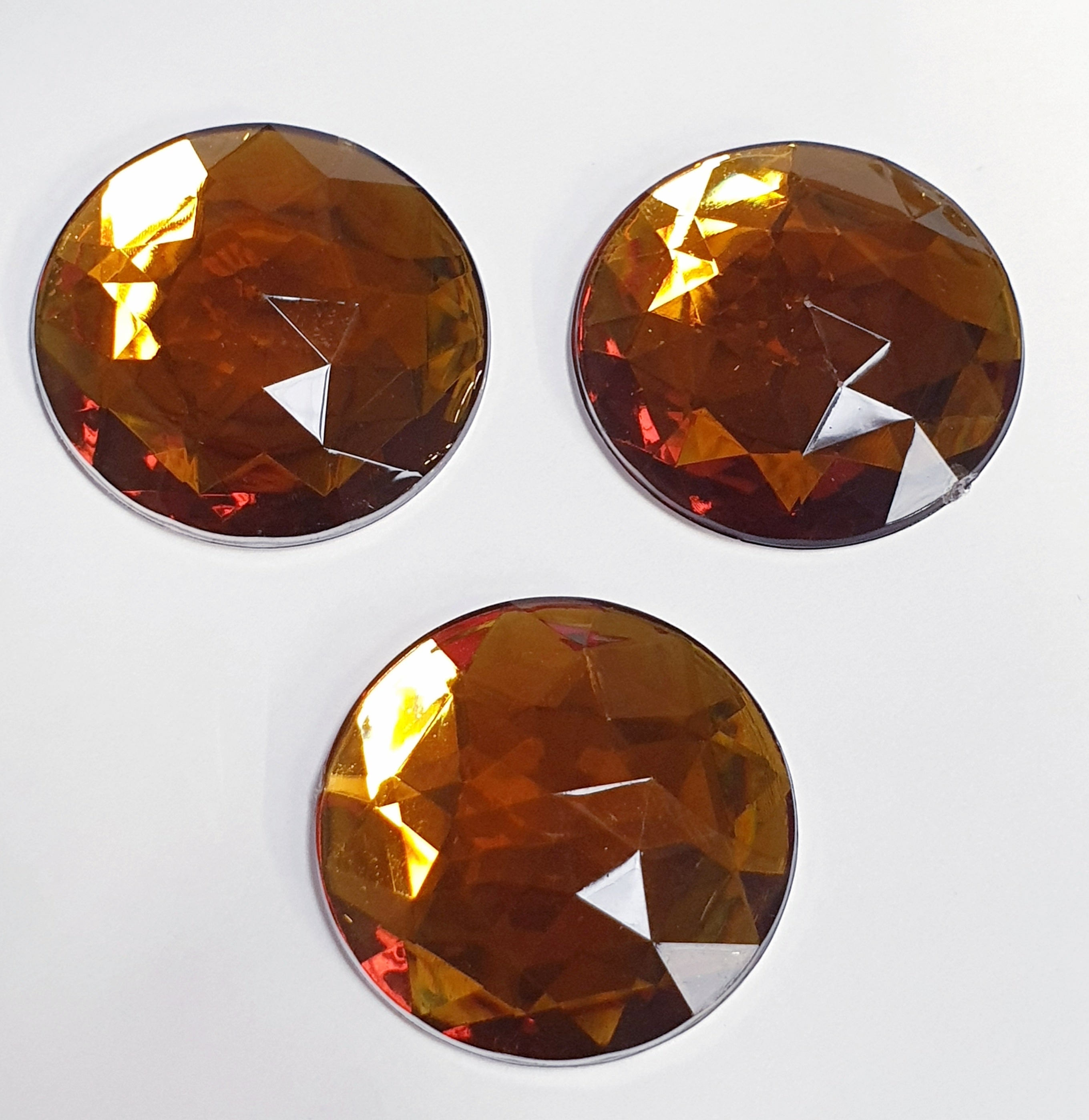 MajorCrafts 12pcs 30mm Smoked Topaz Brown Star Facets Flat Back Large Round Acrylic Rhinestones A13