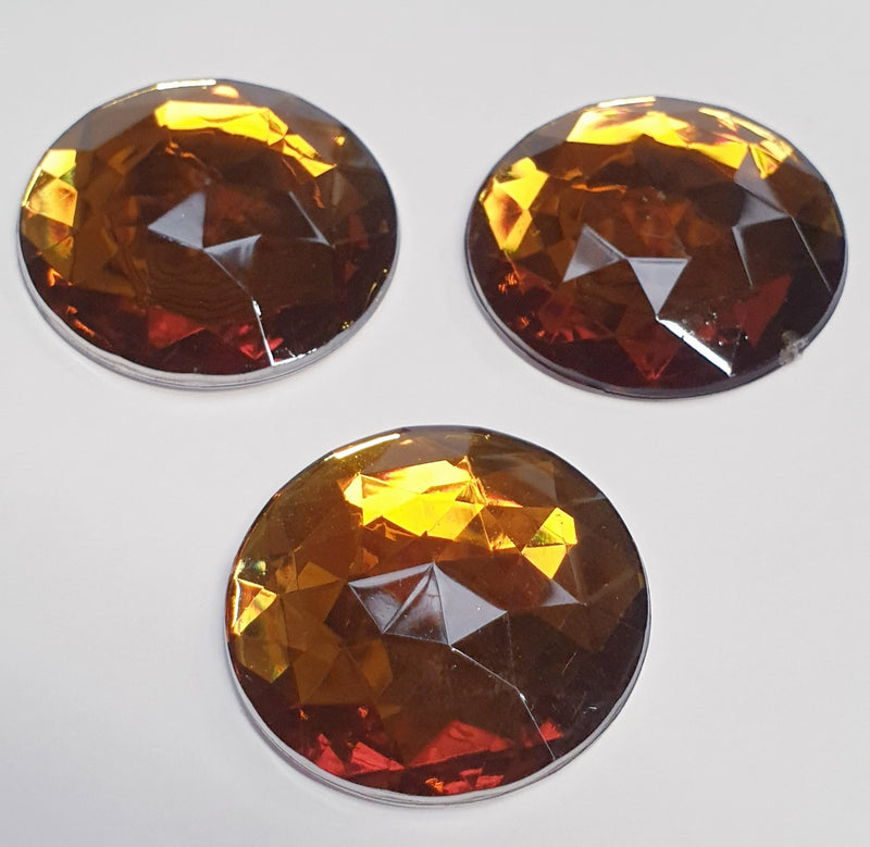 MajorCrafts 12pcs 30mm Smoked Topaz Brown Star Facets Flat Back Large Round Acrylic Rhinestones A13