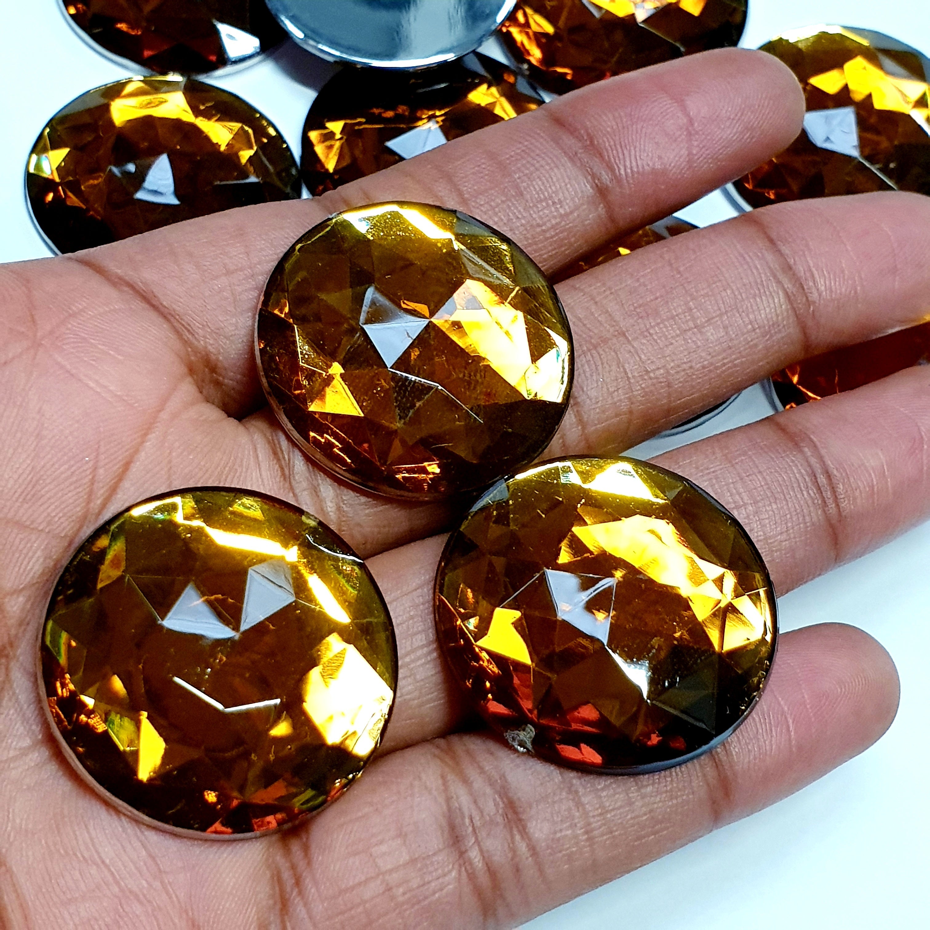 MajorCrafts 12pcs 30mm Smoked Topaz Brown Star Facets Flat Back Large Round Acrylic Rhinestones A13